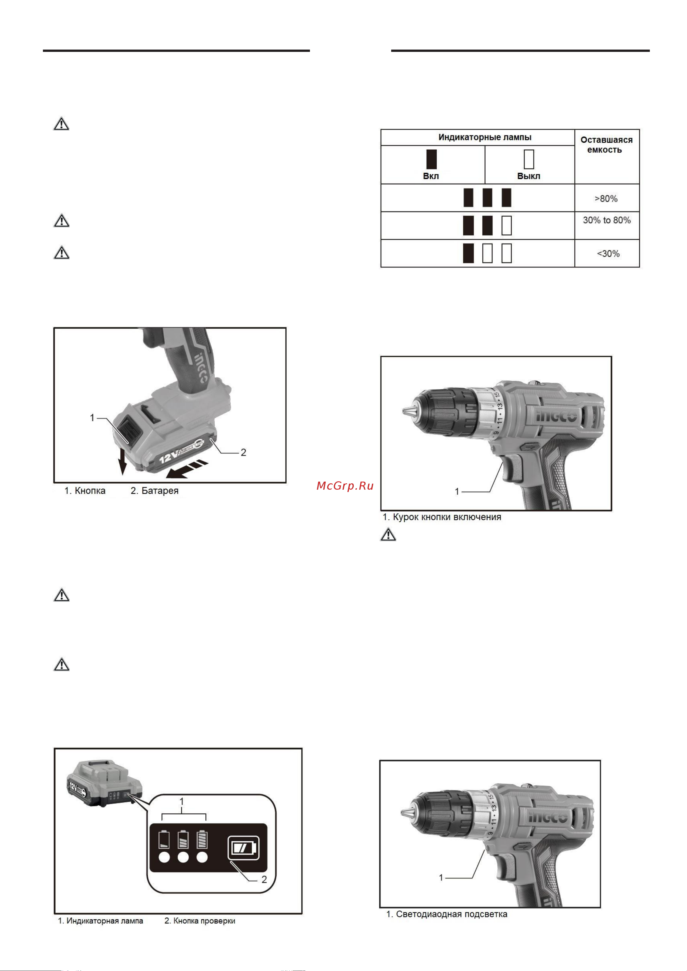 INGCO CDLI1222 [9/14] Описание работы