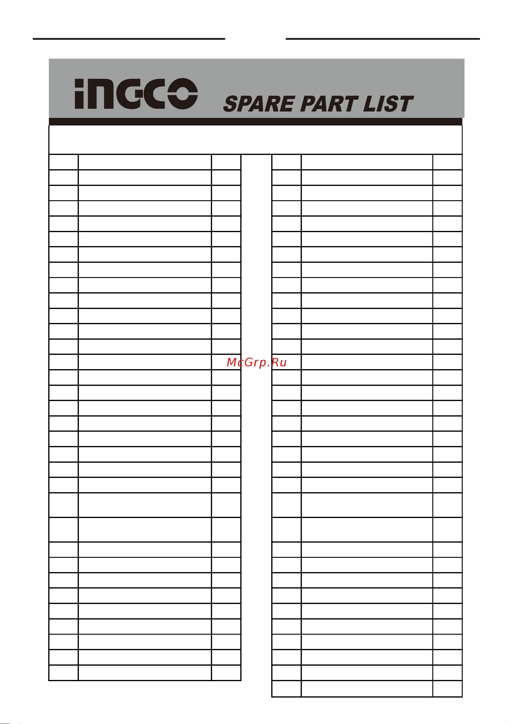 INGCO DWS10501 [25/26] Dws10501 spare part list