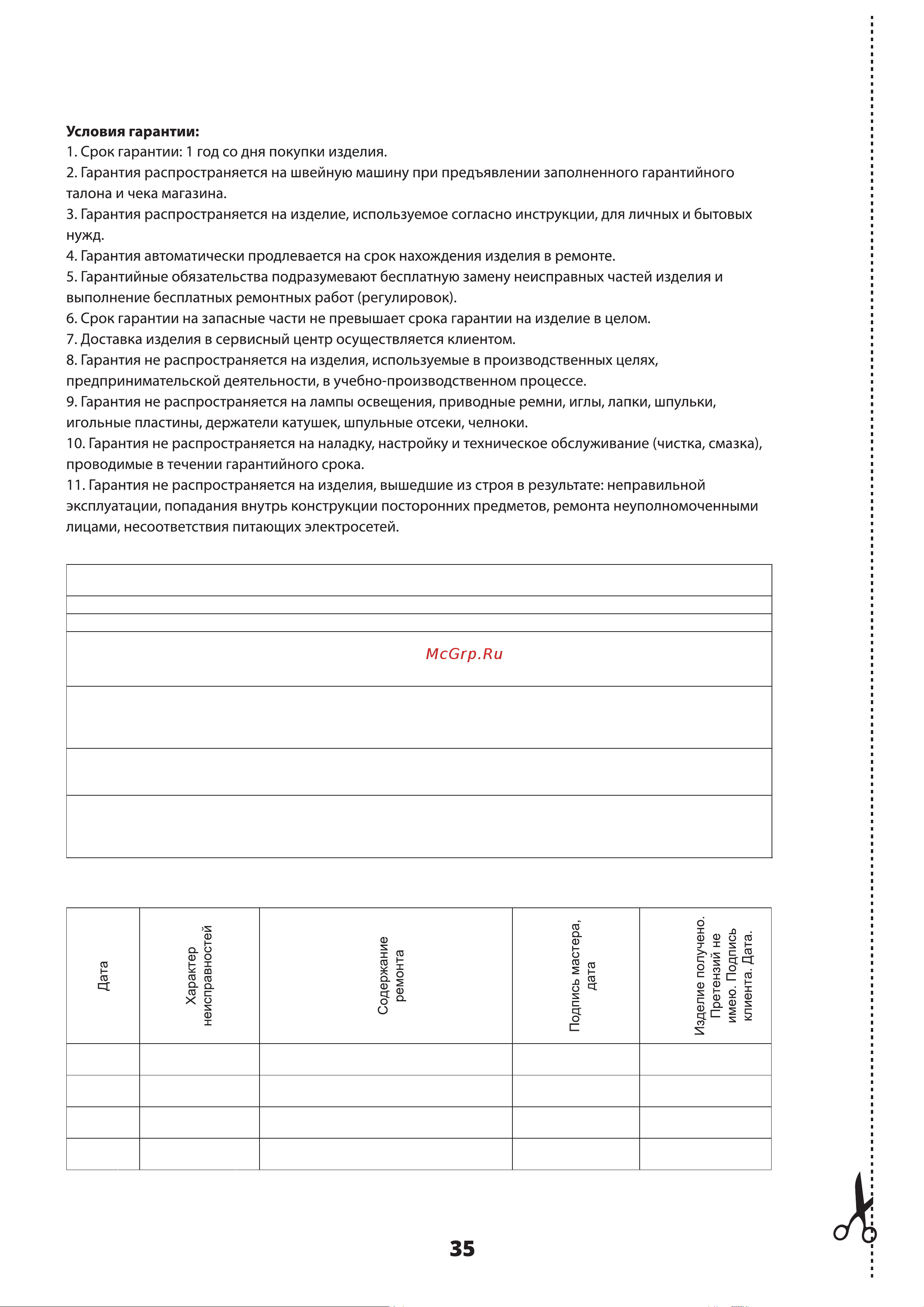 Comfort 2545 [34/34] Таблица гарантийных ремонтов