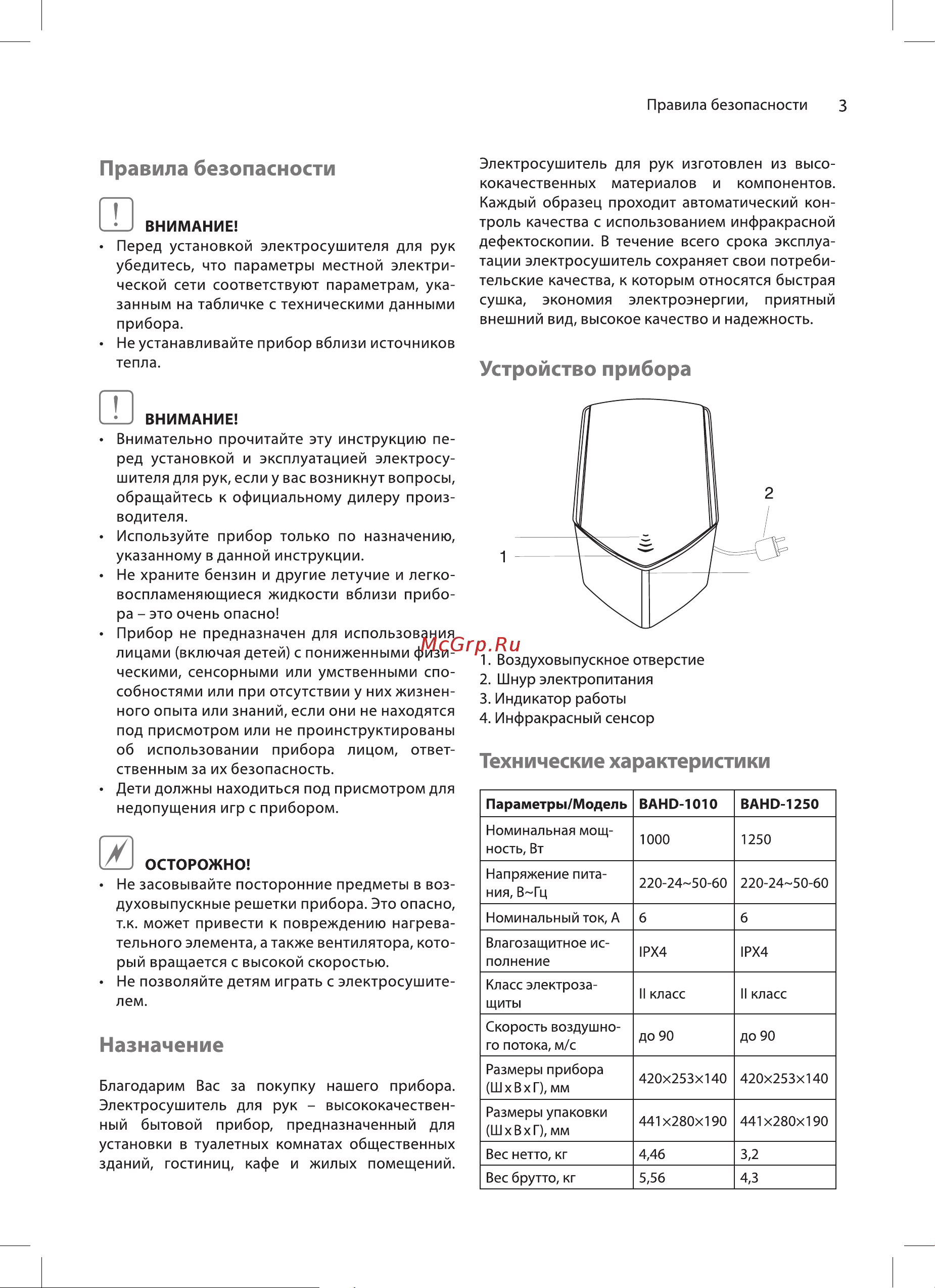 Ballu BAHD-1250 Руководство по эксплуатации онлайн [3/24] 792791