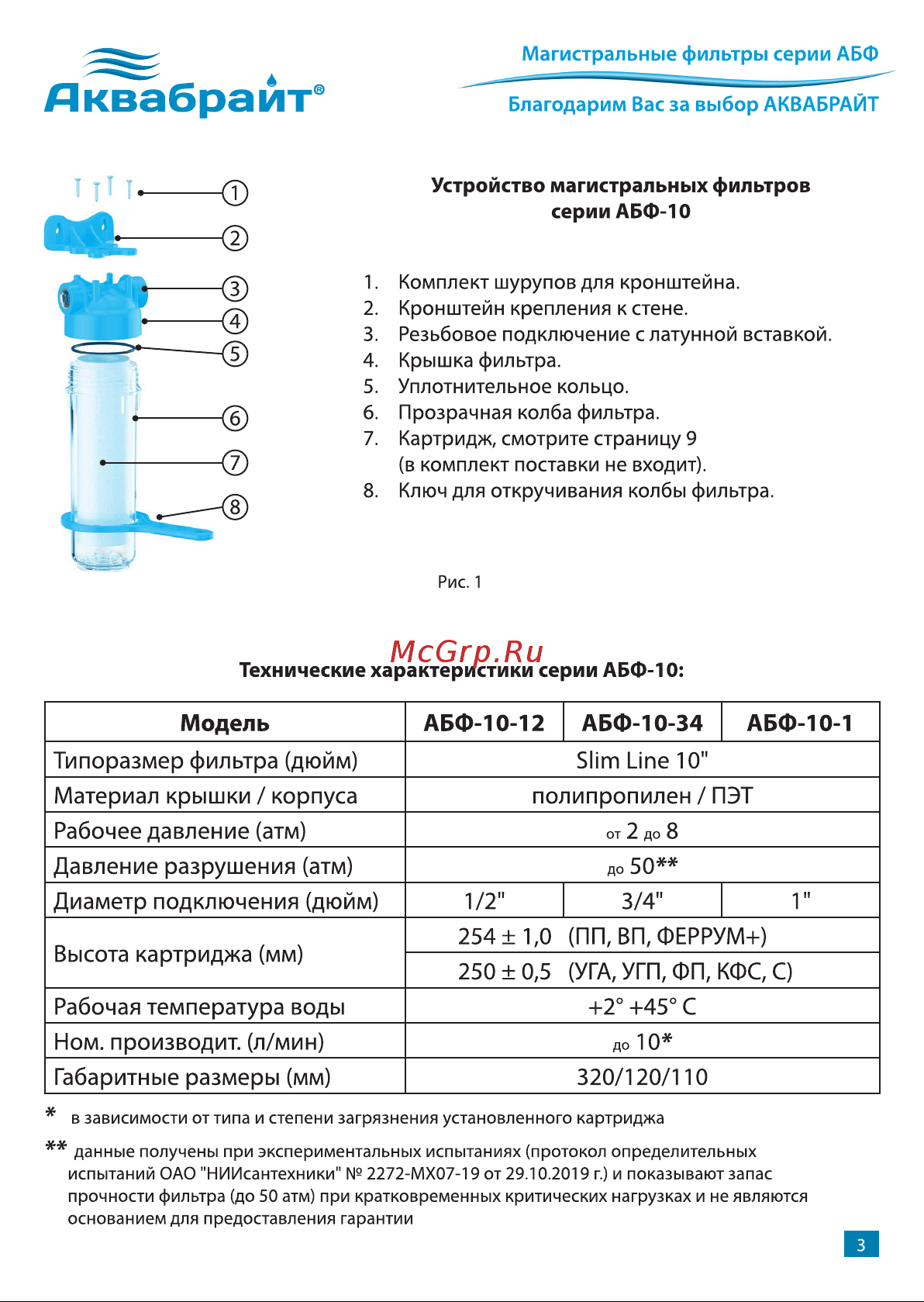 Аквабрайт тройной стандарт SLIM LINE АБФ-3 3/4 Руководство по эксплуатации онлайн [3/14] 793227