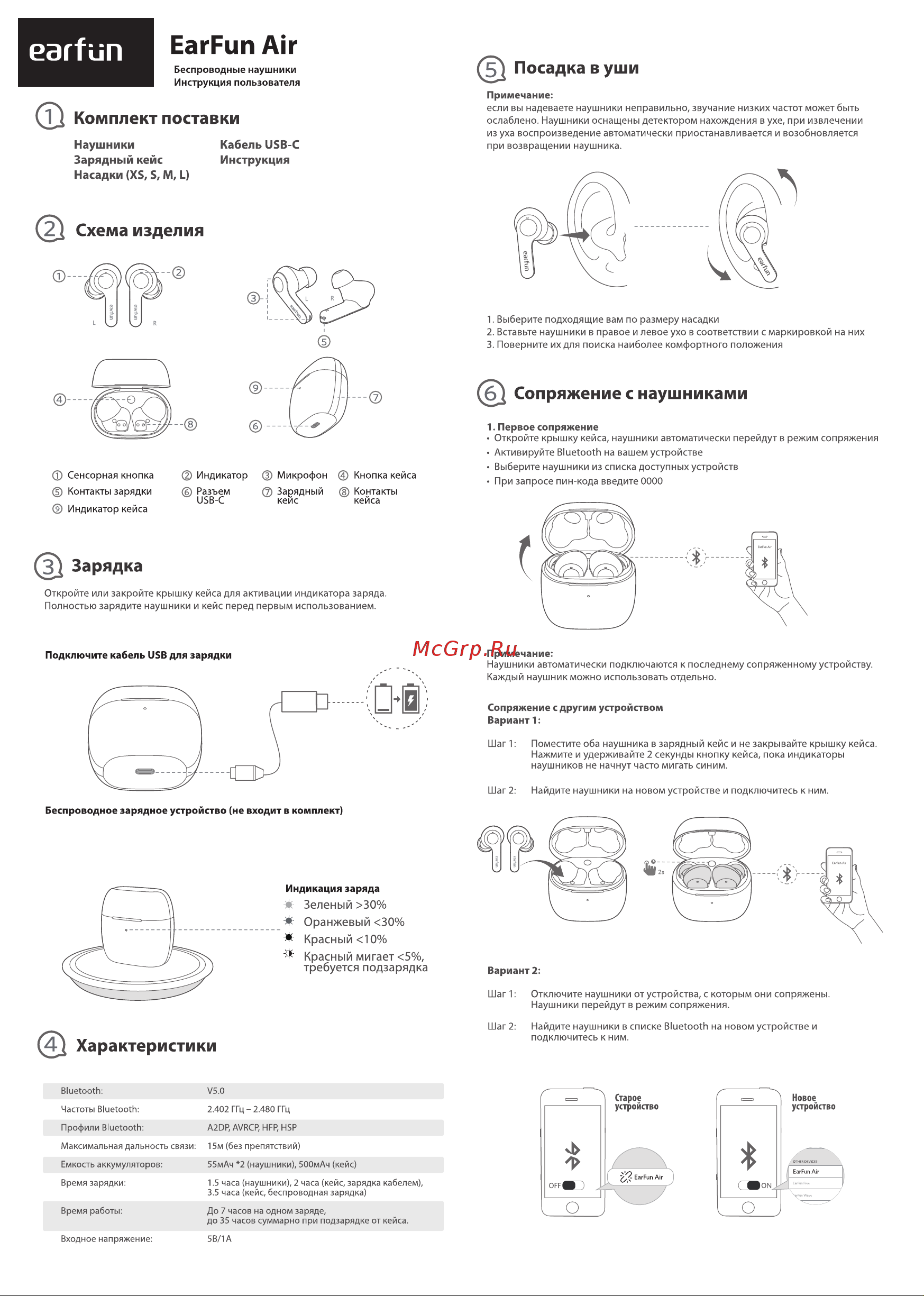 EARFUN AIR TW200 Black Руководство по эксплуатации онлайн
