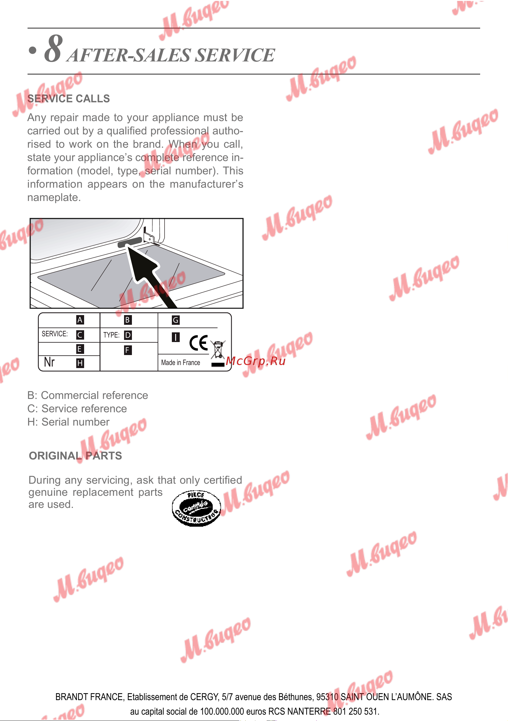 De Dietrich DOP7231A [150/329] After sales service