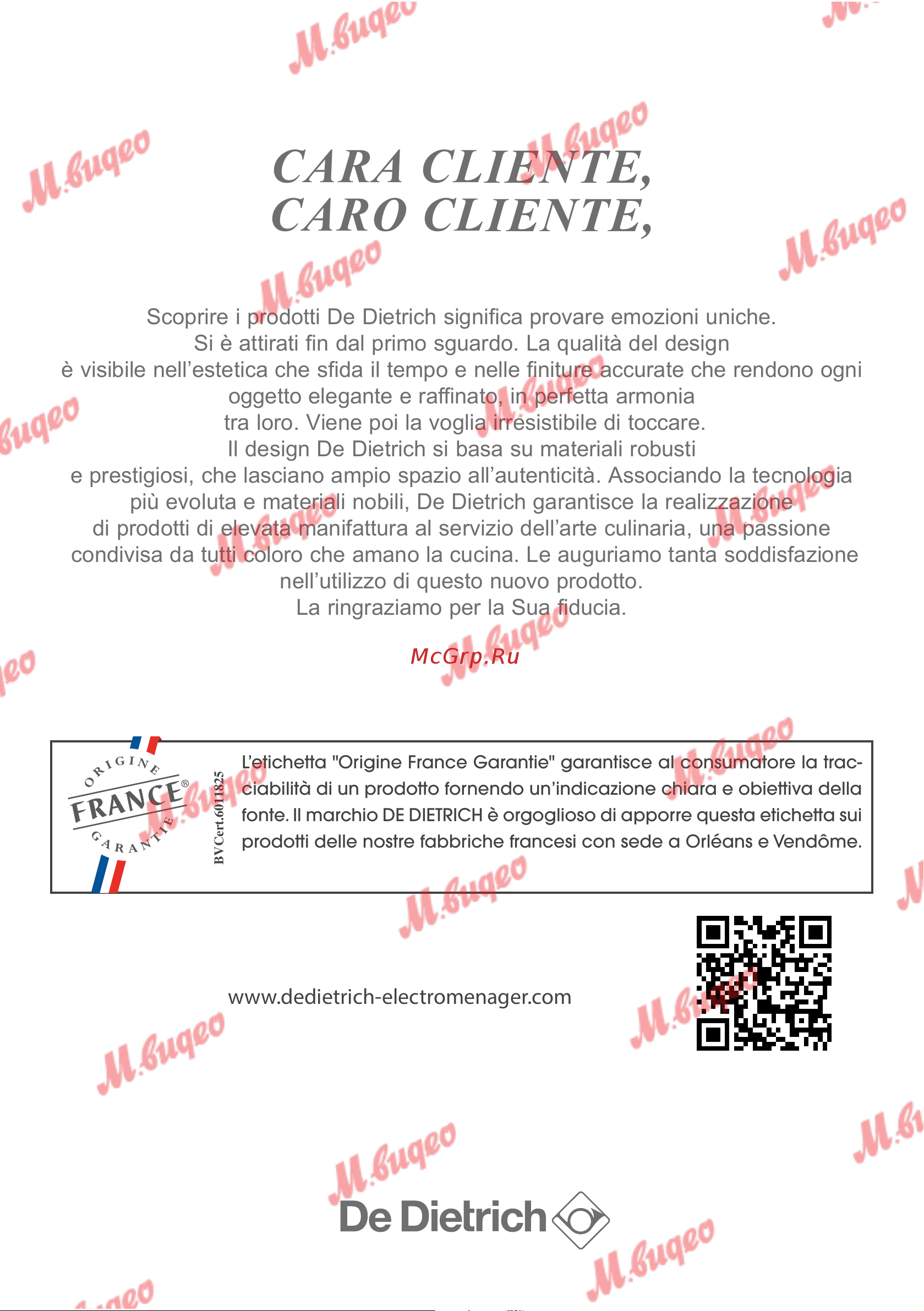 De Dietrich DOP7231A [180/329] Cara cliente caro cliente