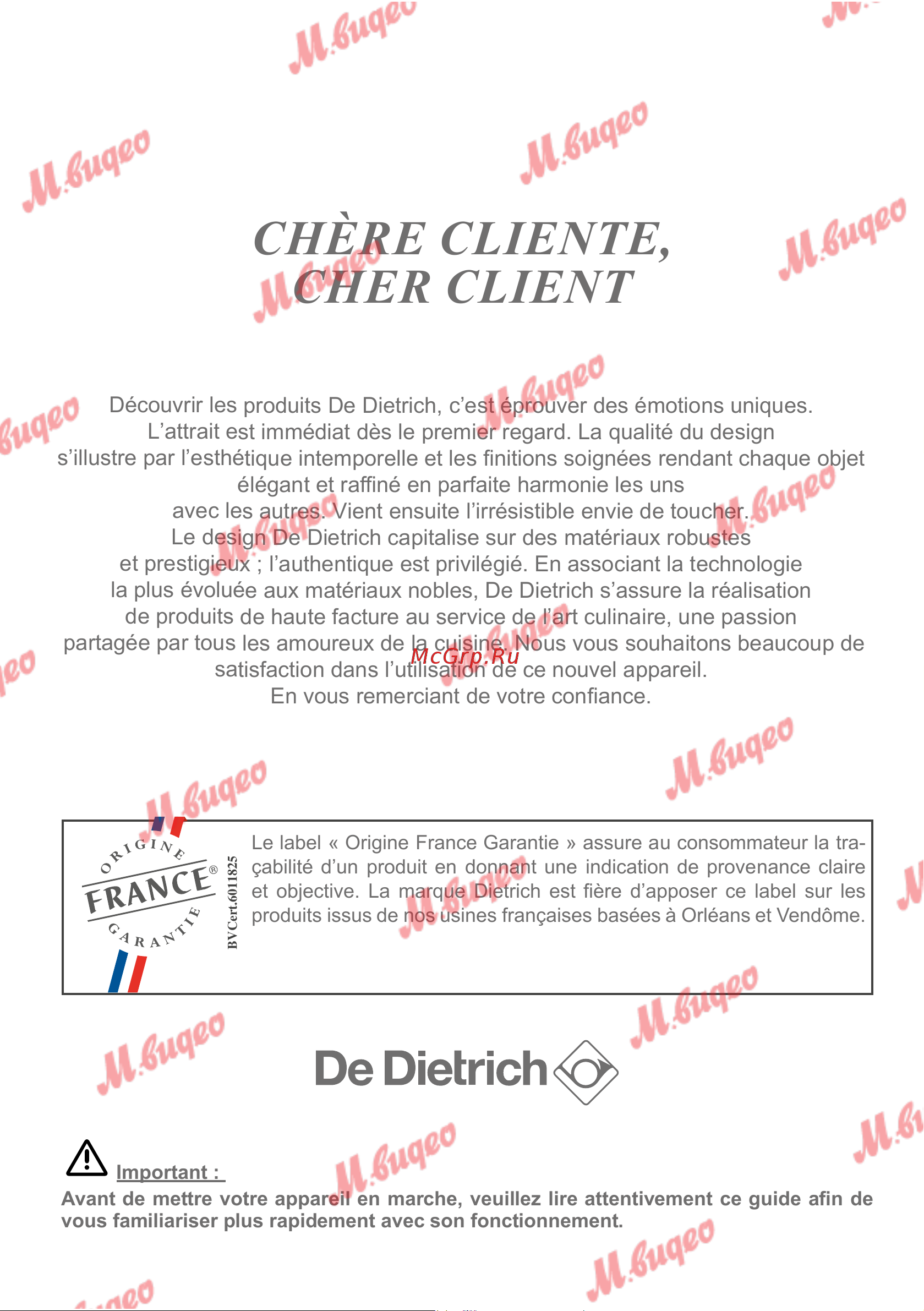 De Dietrich DOP7231A [2/329] Chère cliente cher client