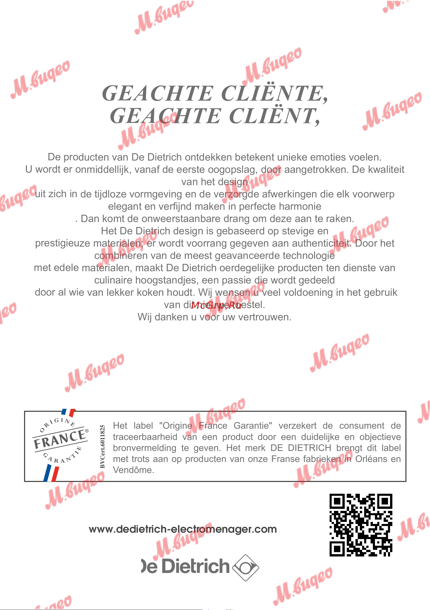 De Dietrich DOP7231A [205/329] Geachte cliënte geachte cliënt