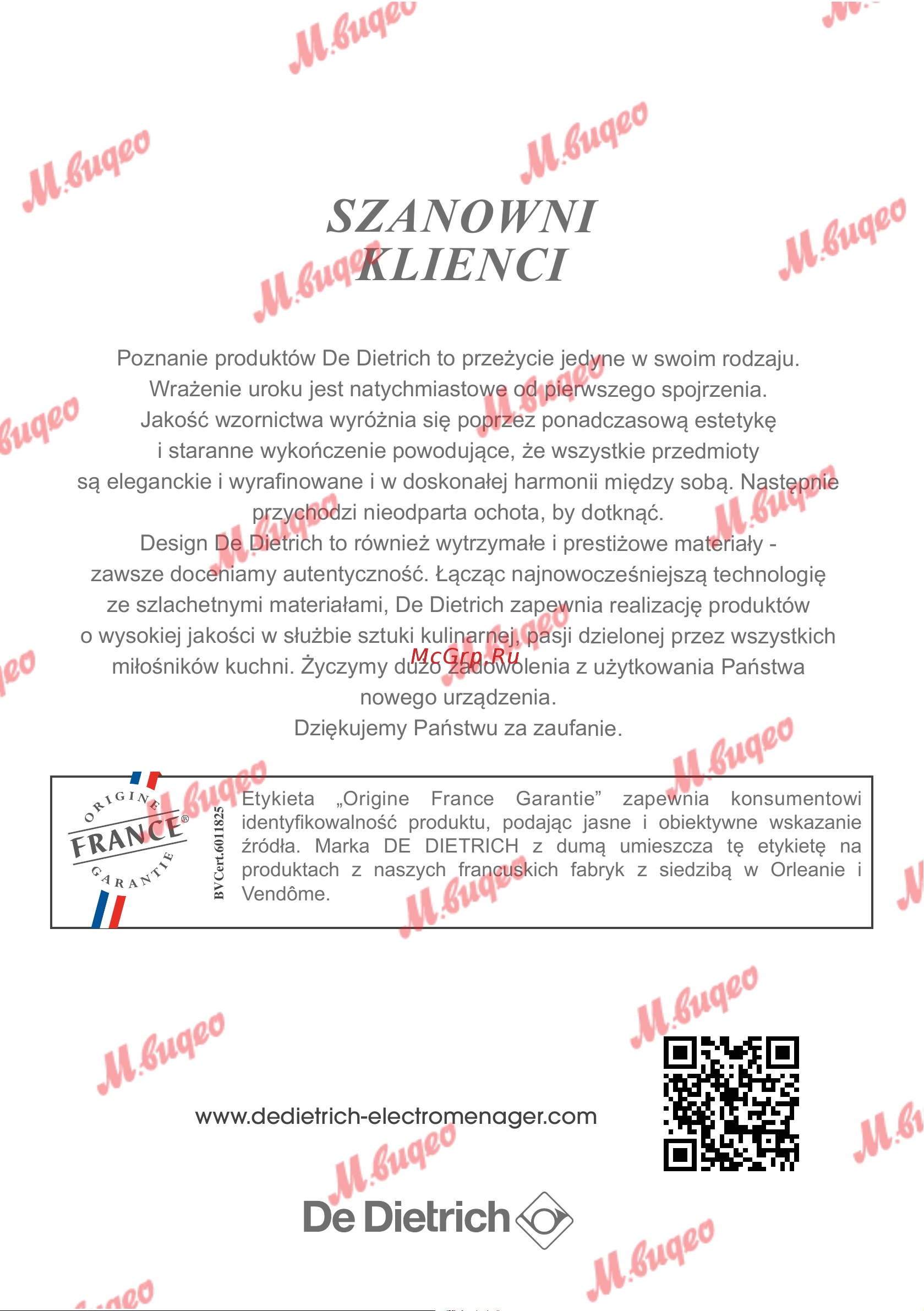 De Dietrich DOP7231A [230/329] Szanowni klienci