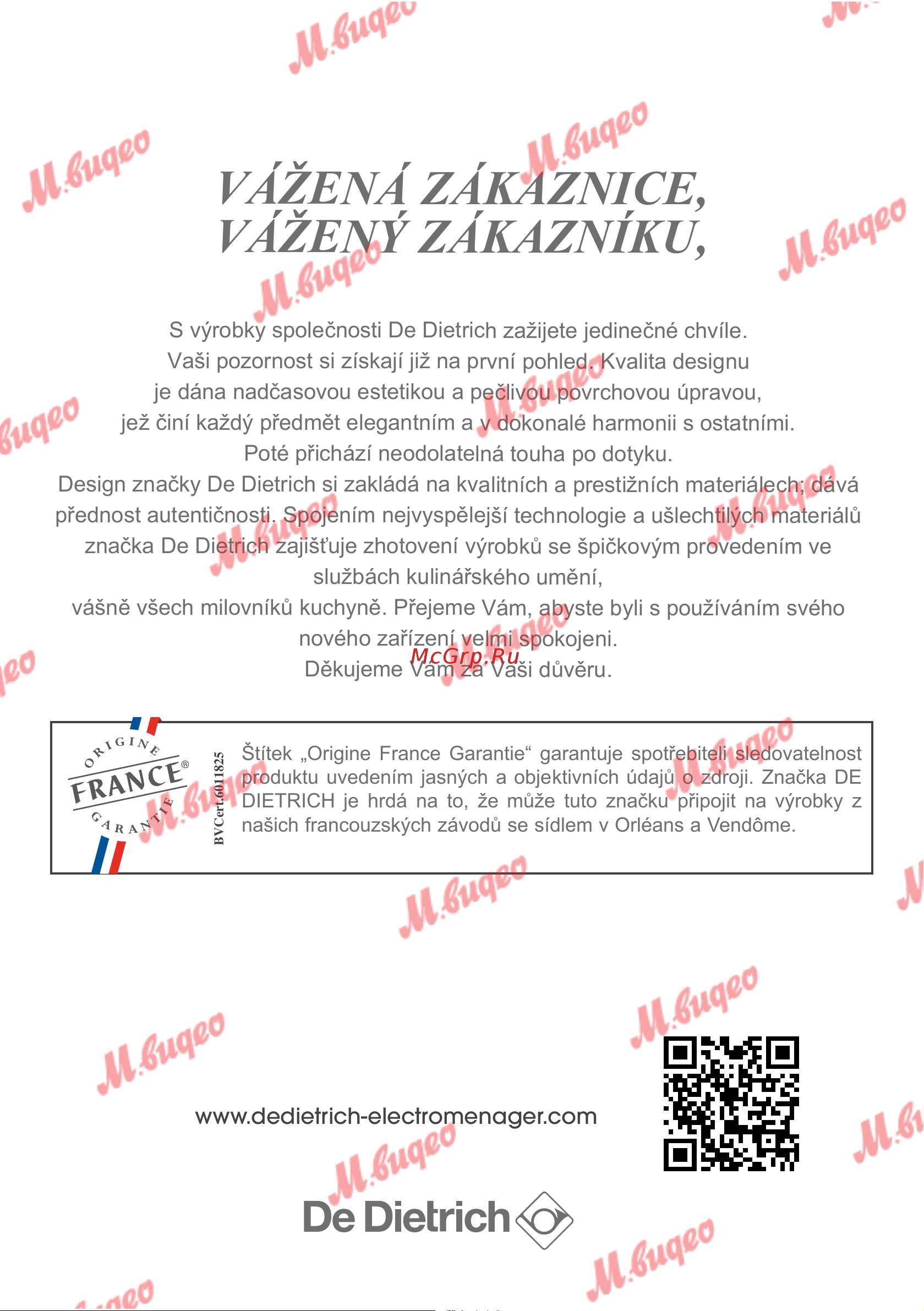 De Dietrich DOP7231A [29/329] Vážená zákaznice vážený zákazníku