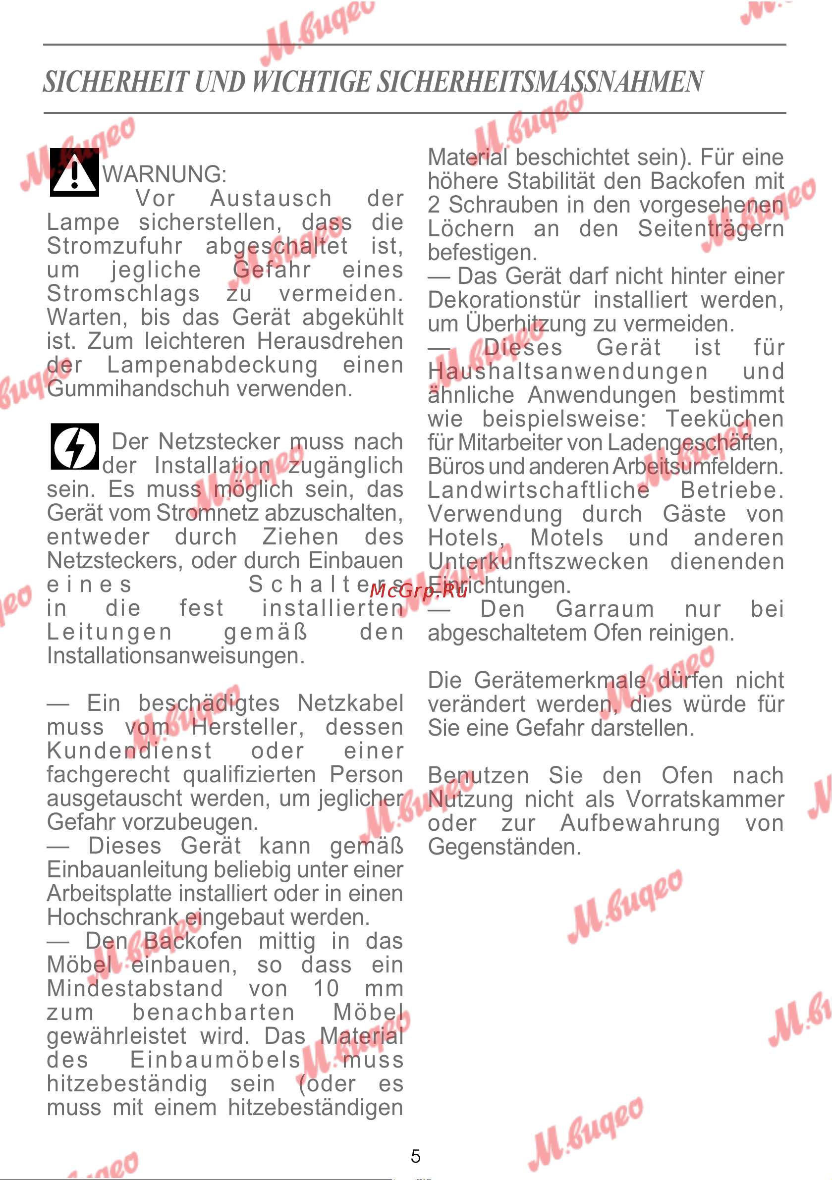 De Dietrich DOP7231A [82/329] Sicherheit und wichtige sicherheitsmassnahmen