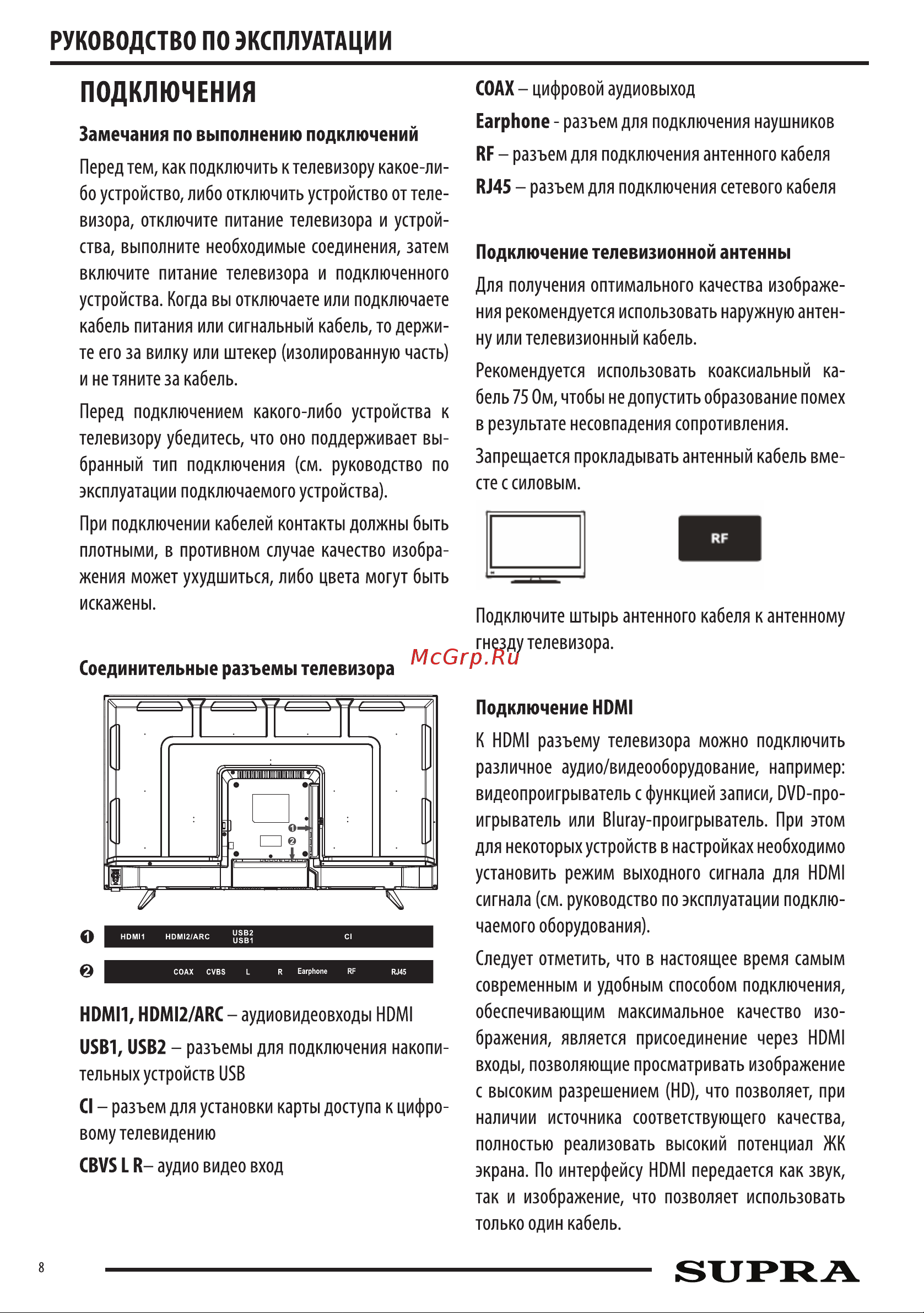 Supra STV-LC43ST0045F Руководство по эксплуатации онлайн [8/24] 794399