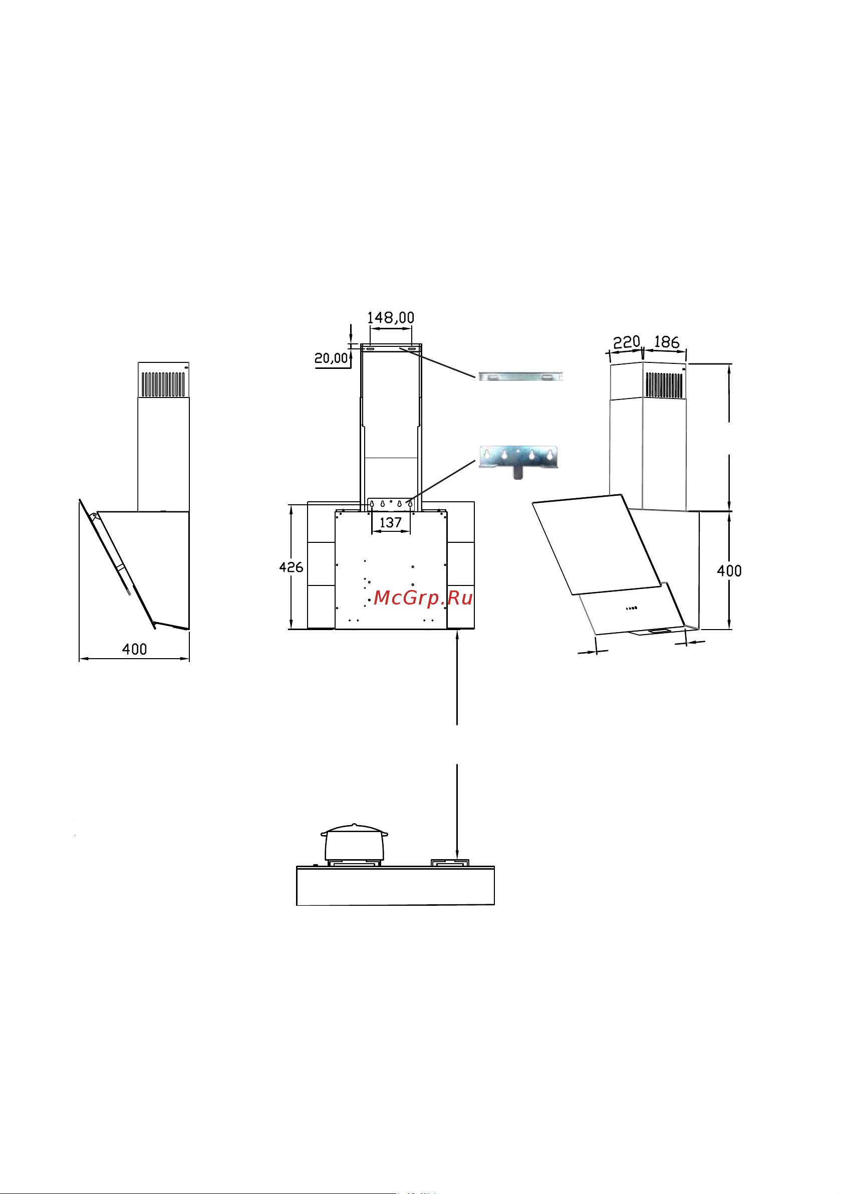 Korting Купольная вытяжка KHC 9737 XGN 00000018958 [7/22] Product assemly technical dimensions