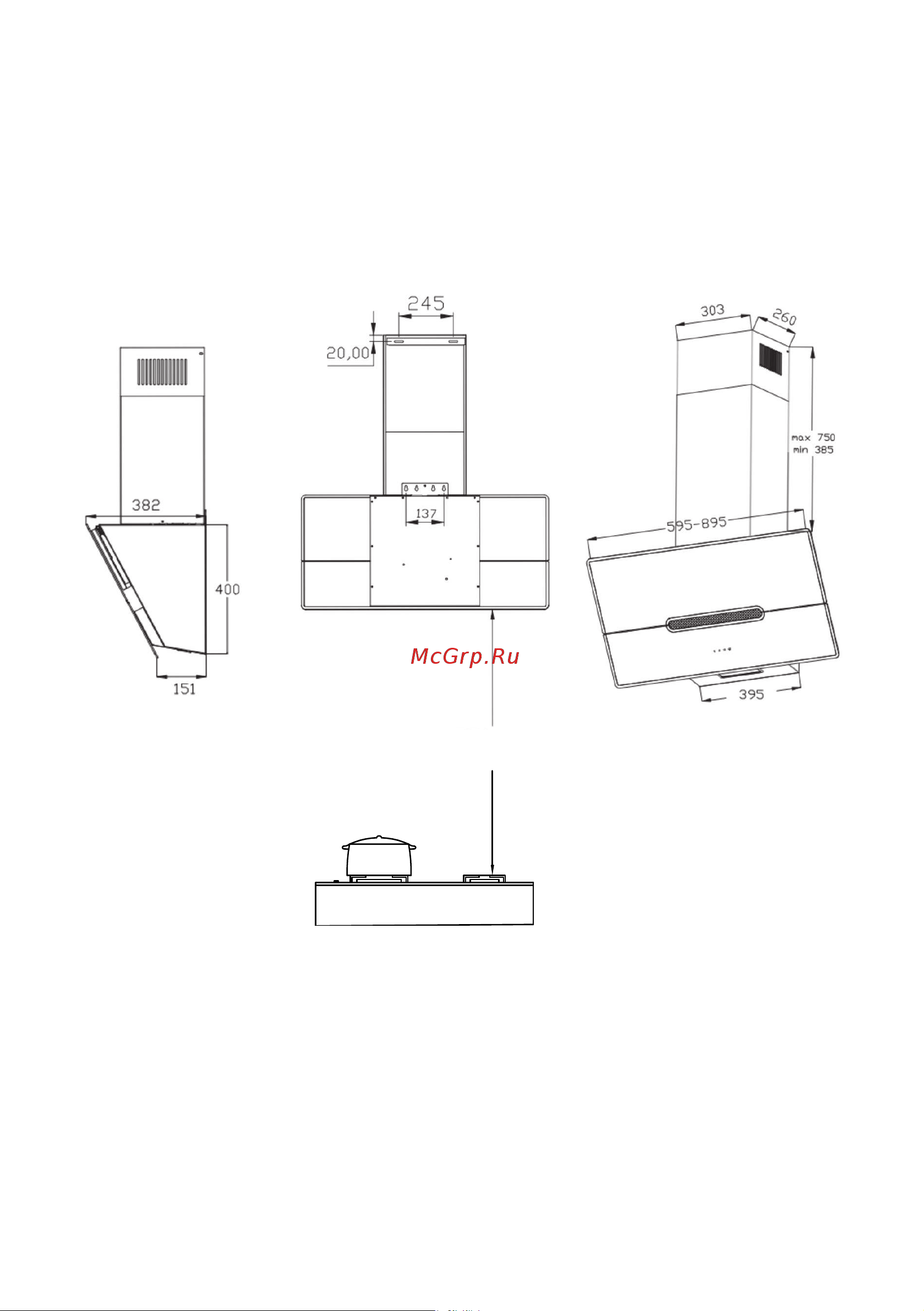 Korting Купольная вытяжка KHC 9737 XGN 00000018958 [8/22] Product assemly technical dimensions
