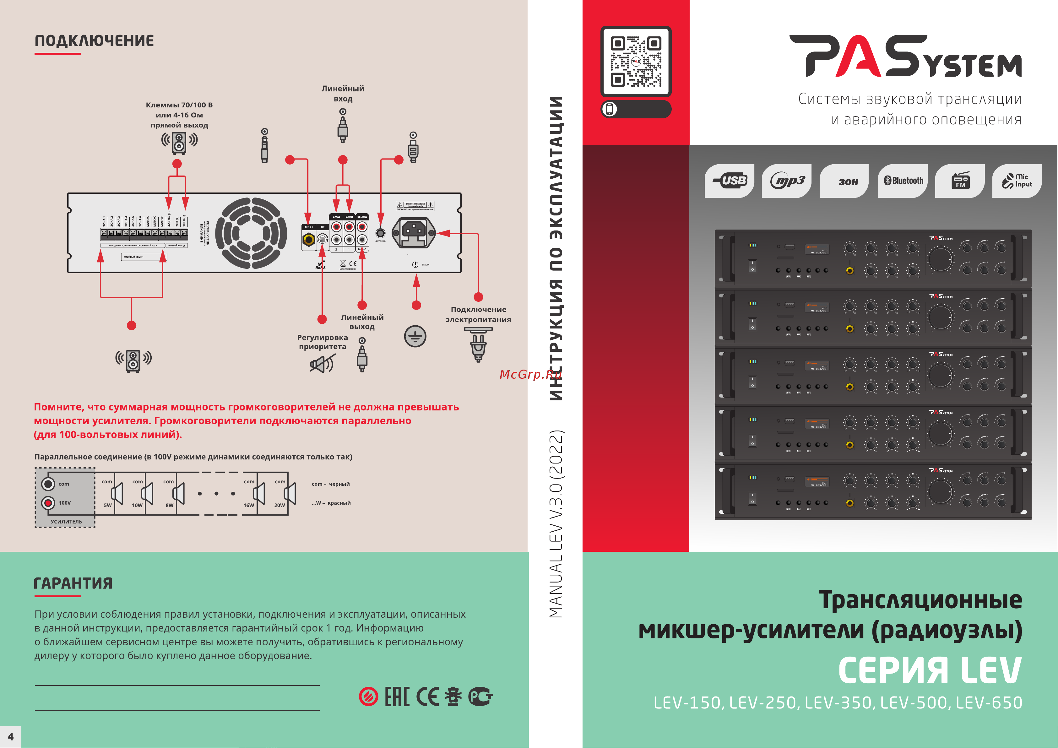 PASystem LEV-250 Руководство по эксплуатации онлайн