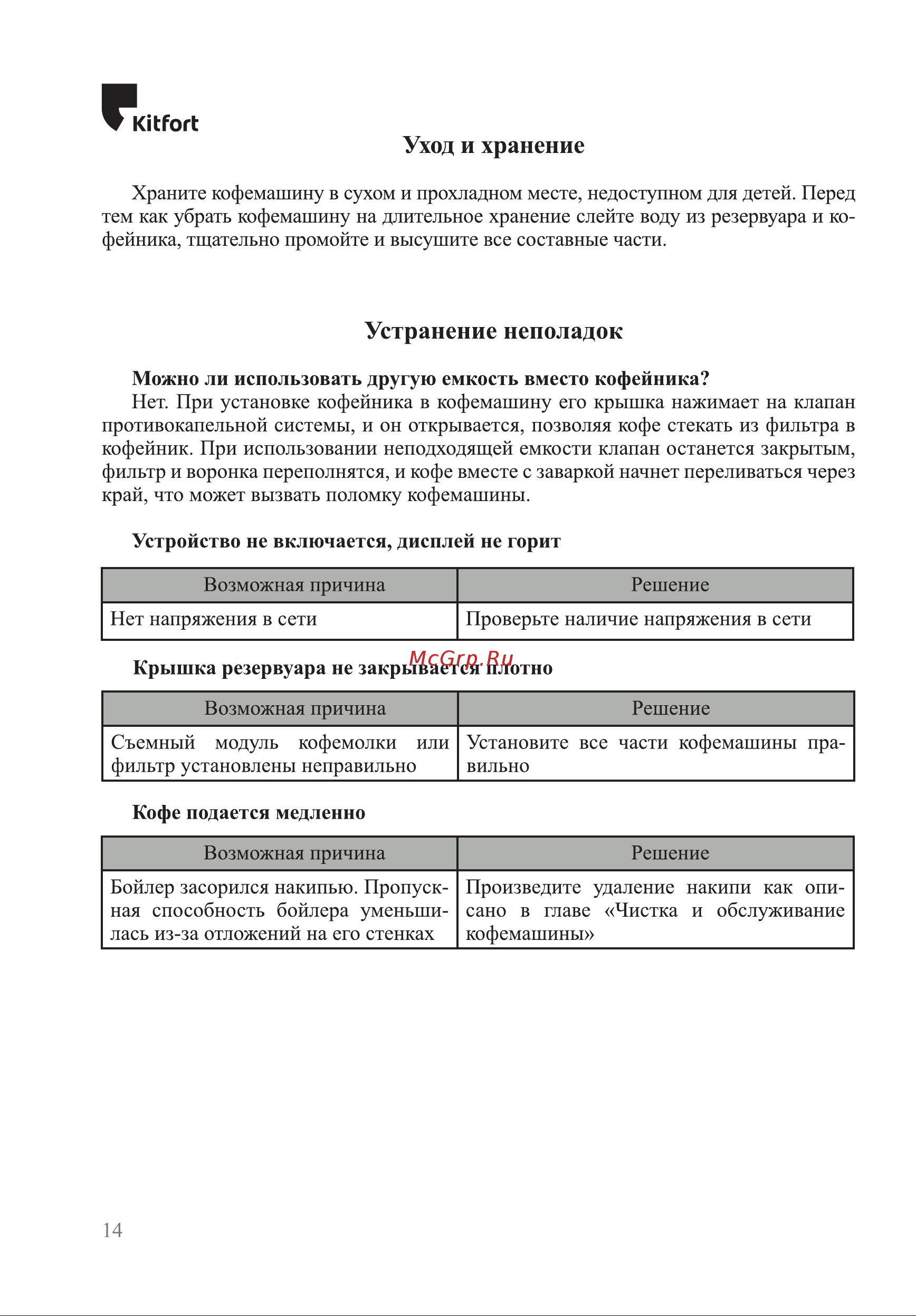 Kitfort КТ-782 Руководство по эксплуатации онлайн [14/20] 795141