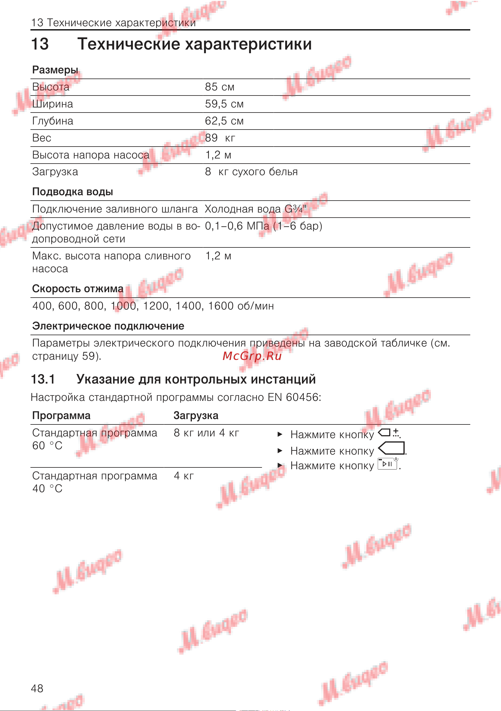 V-ZUG AdoraWash V6000 re [48/60] Технические характеристики
