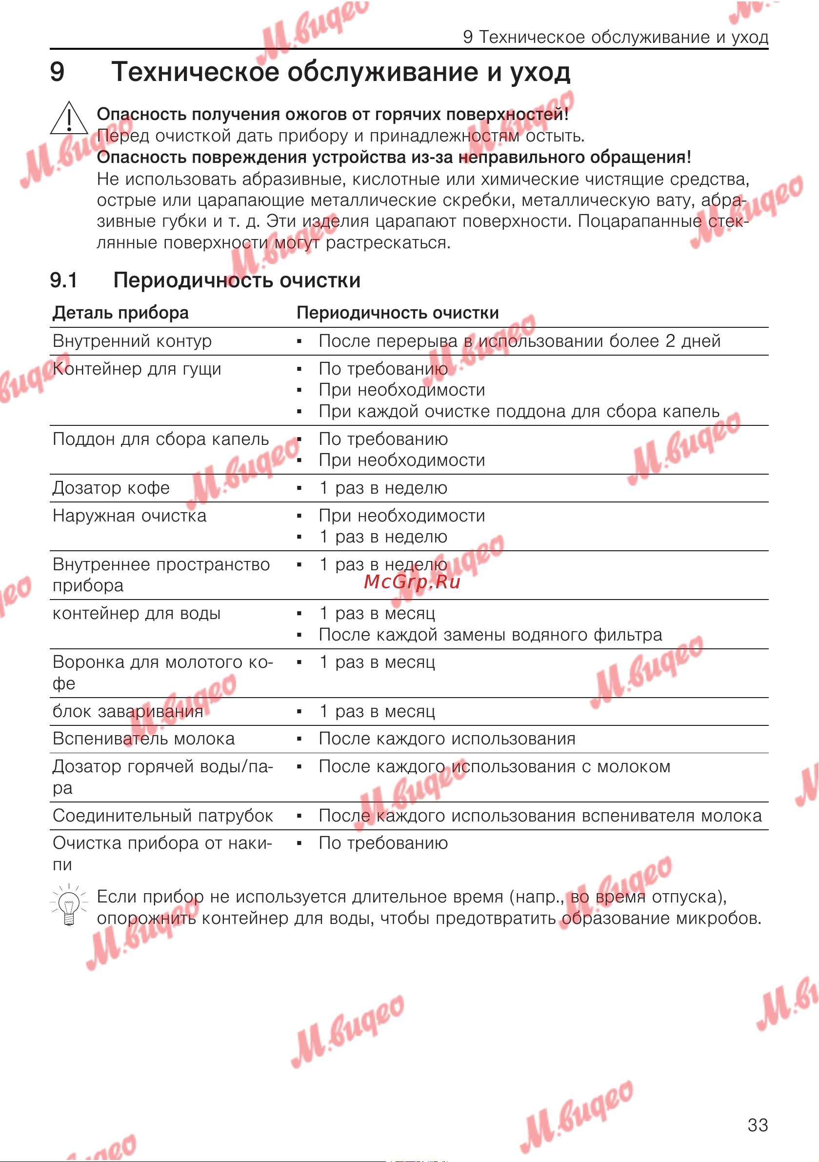 V-ZUG COC6T-25005 [33/56] Периодичность очистки