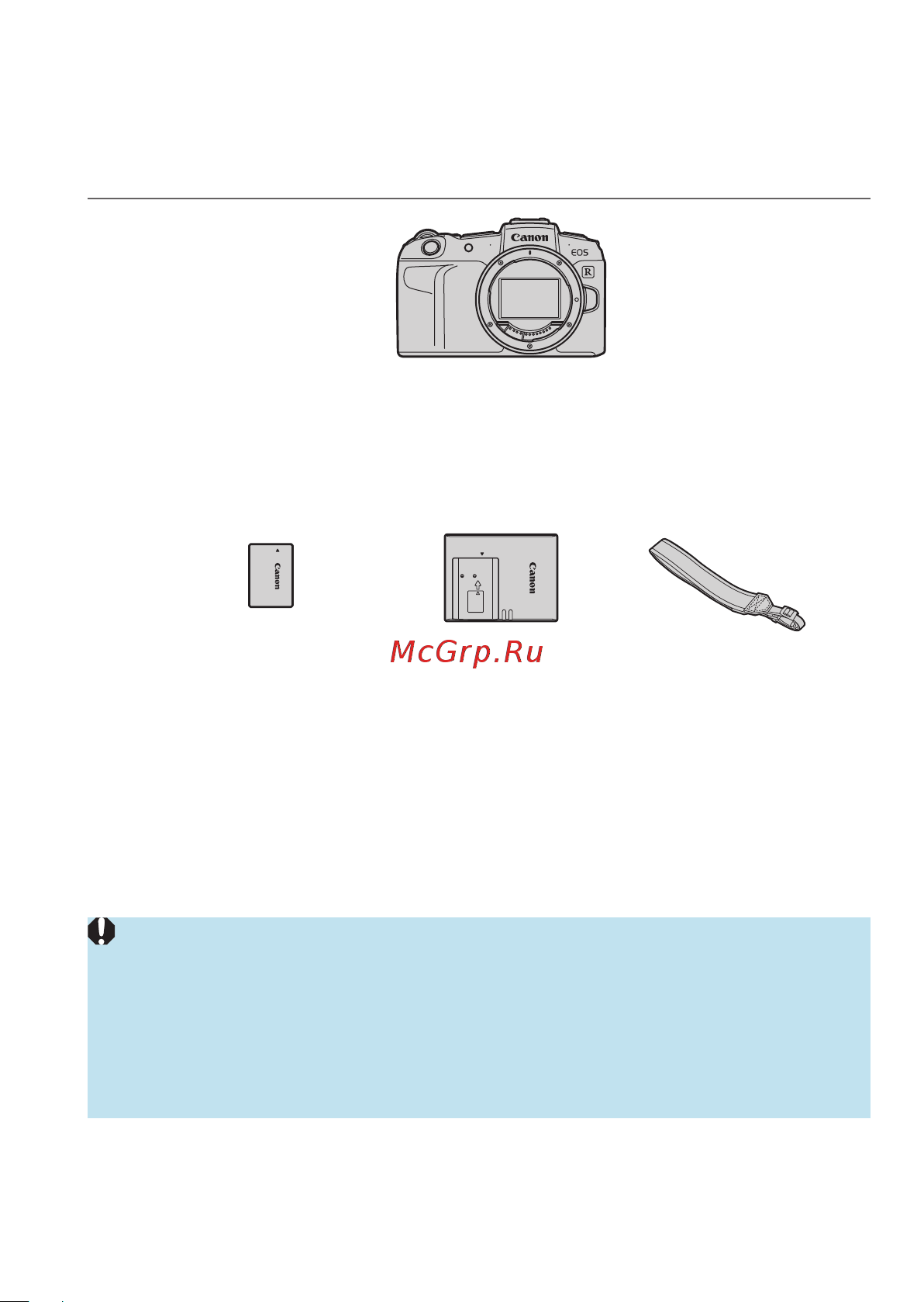 Canon EOS RP Kit RF 24-105mm F4-7.1 IS STM Bl [3/614] В первую очередь убедитесь что в комплект поставки камеры входят все перечисленные ниже компоненты при отсутствии каких либо компонентов обращайтесь к своему дилеру