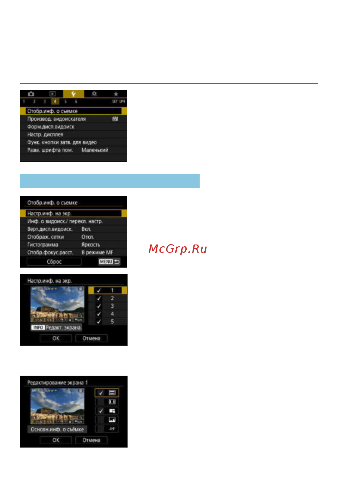 Canon EOS RP Kit RF 24-105mm F4-7.1 IS STM Bl [388/614] Настройка информации отображаемой при съемке