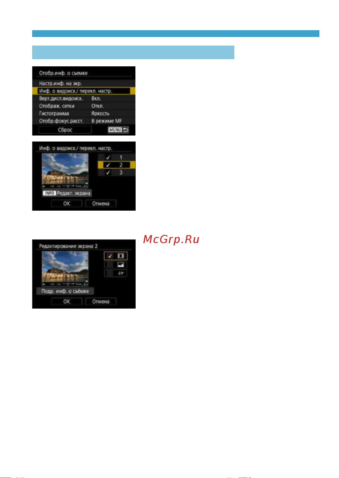 Canon EOS RP Kit RF 24-105mm F4-7.1 IS STM Bl [389/614] Настройка информации в видоискателе