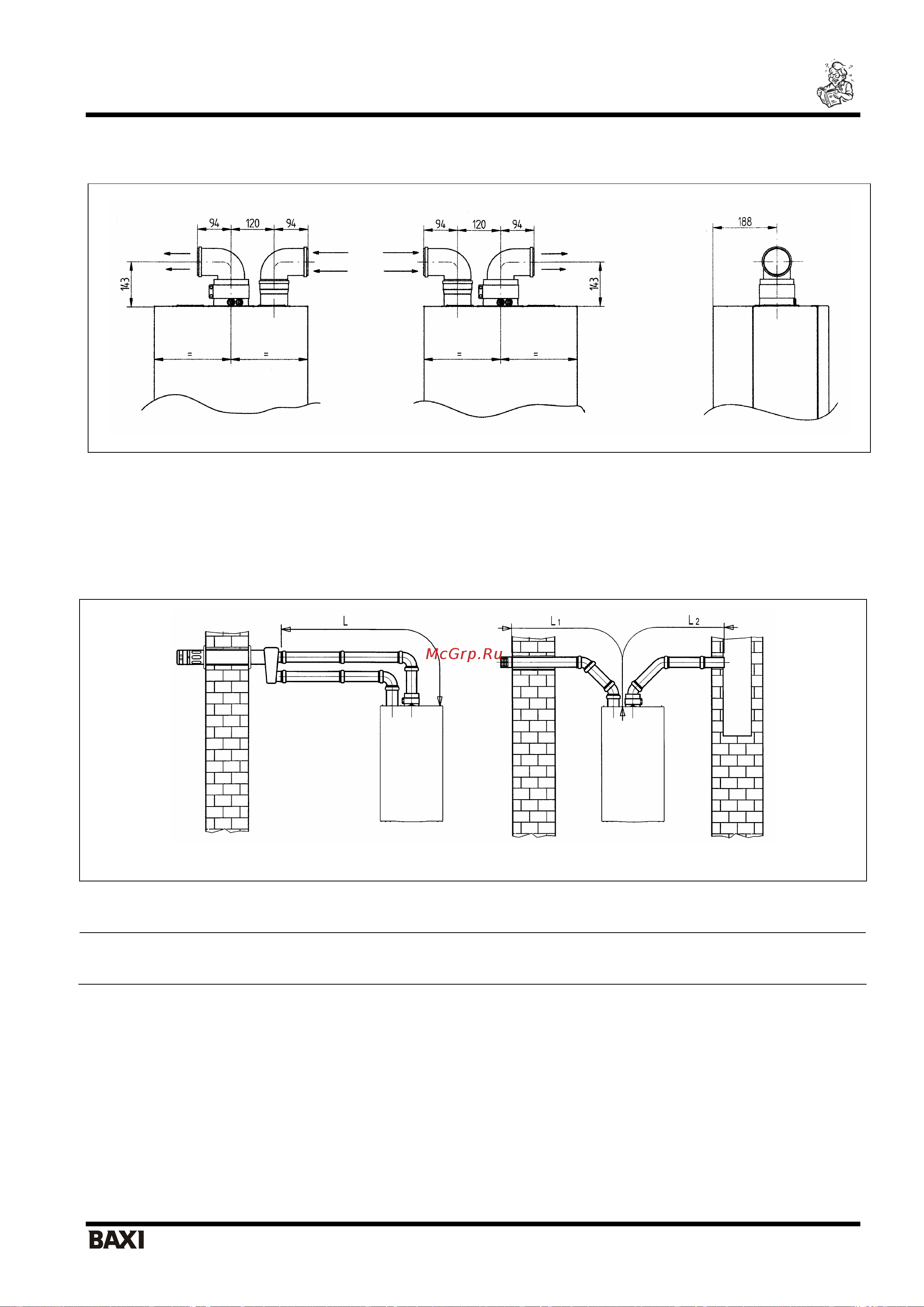 Baxi LUNA-3 310 Fi (НС-1142982) [15/35] Габаритные размеры системы притока воздуха и отвода продуктов сгорания по двум отдельным трубам