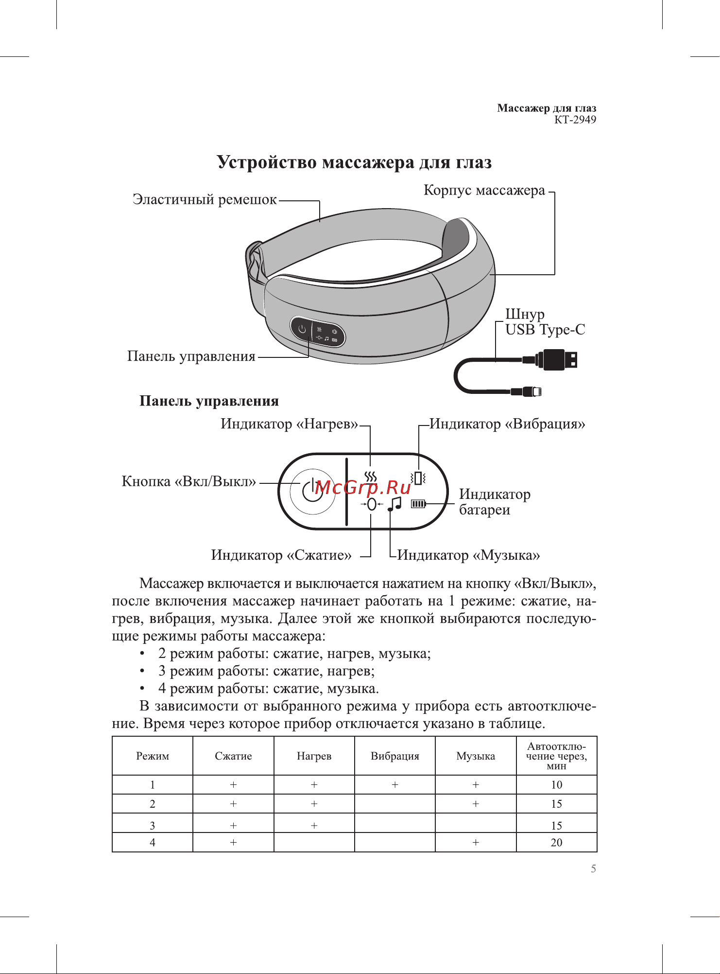 Kitfort КТ-2949 Руководство по эксплуатации онлайн [5/12] 796452