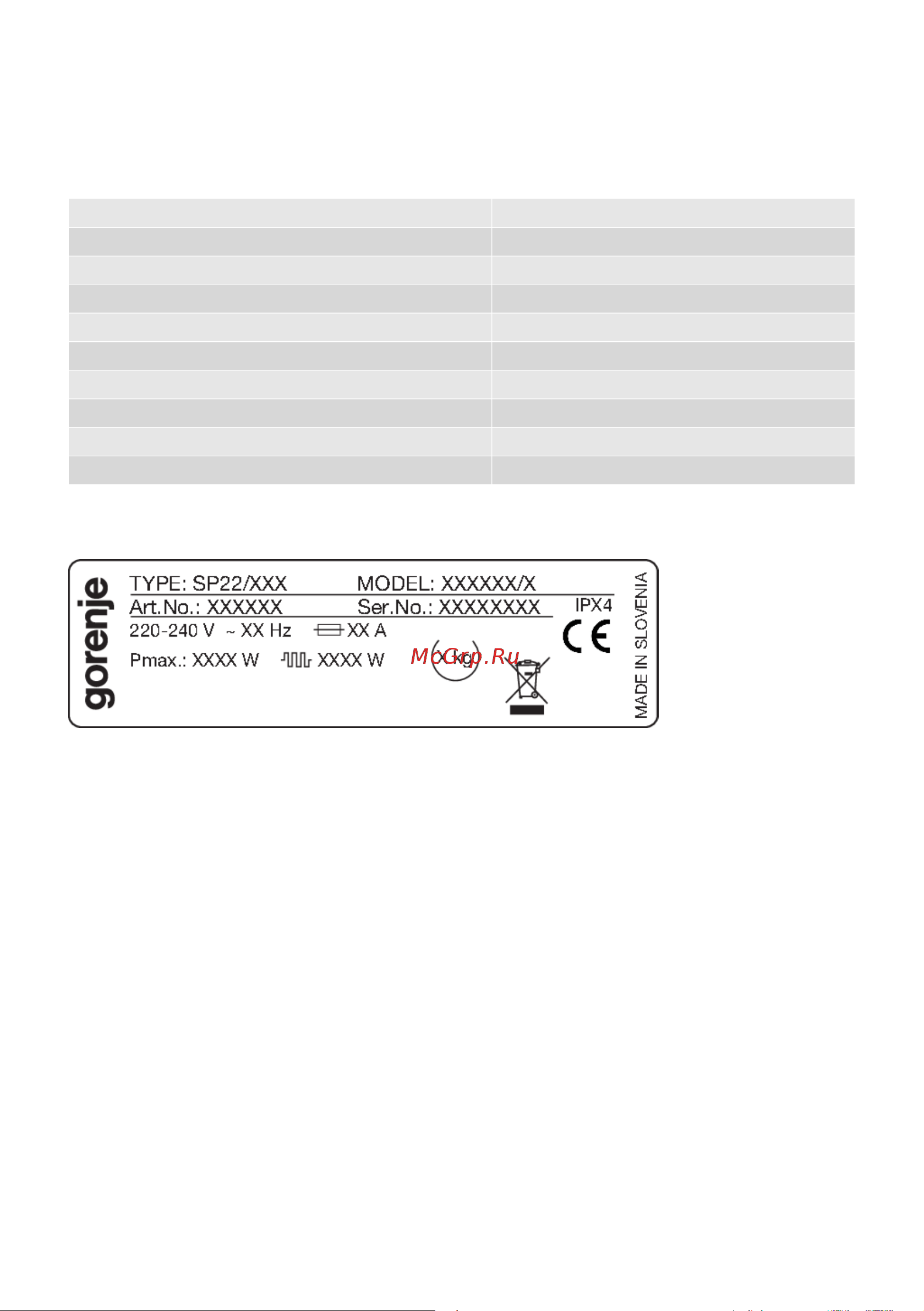 Gorenje DNE8B [15/55] Технические данные