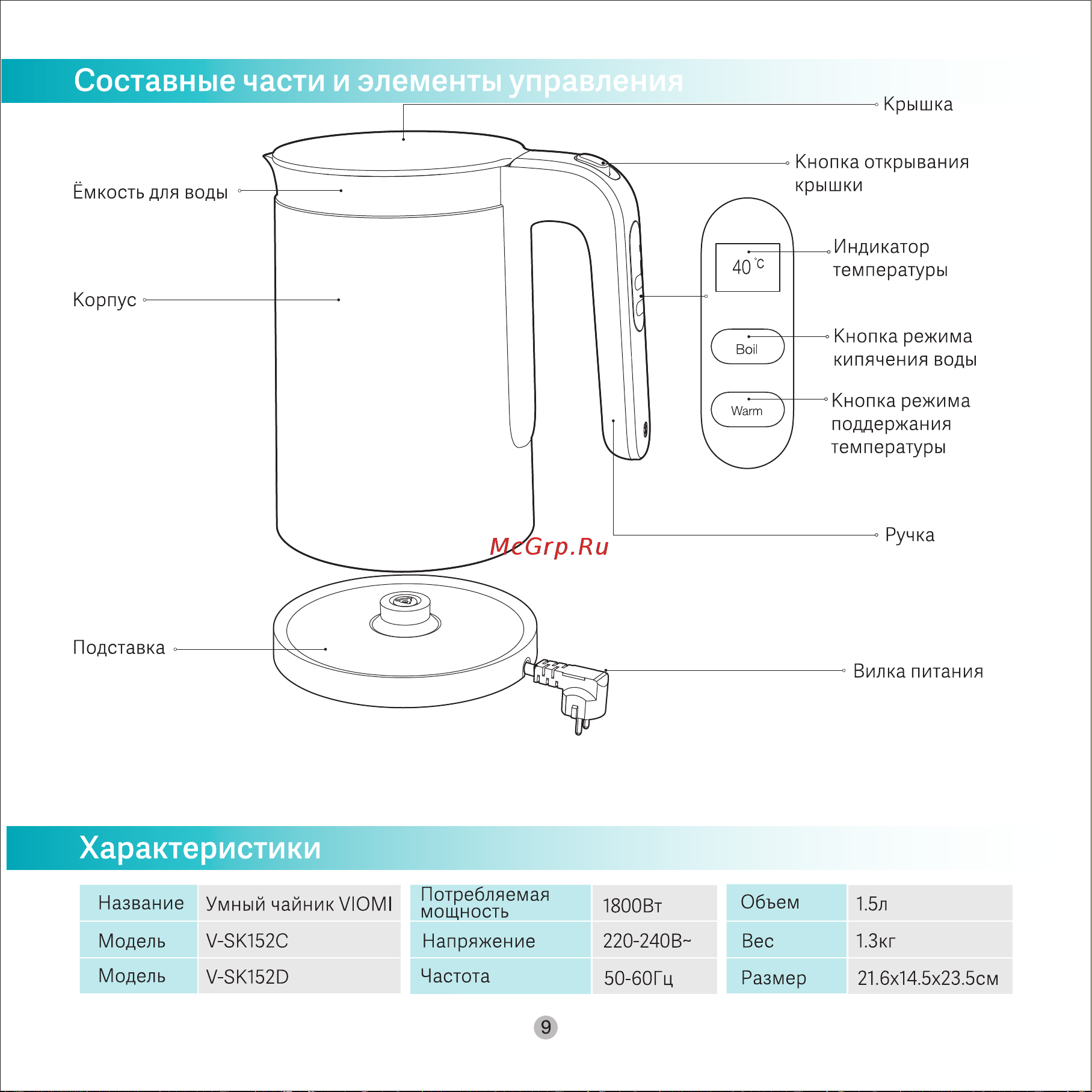 Viomi V-SK152D [10/16] Viomi smart kettle v sk152 说明书 英俄 20220214 转曲