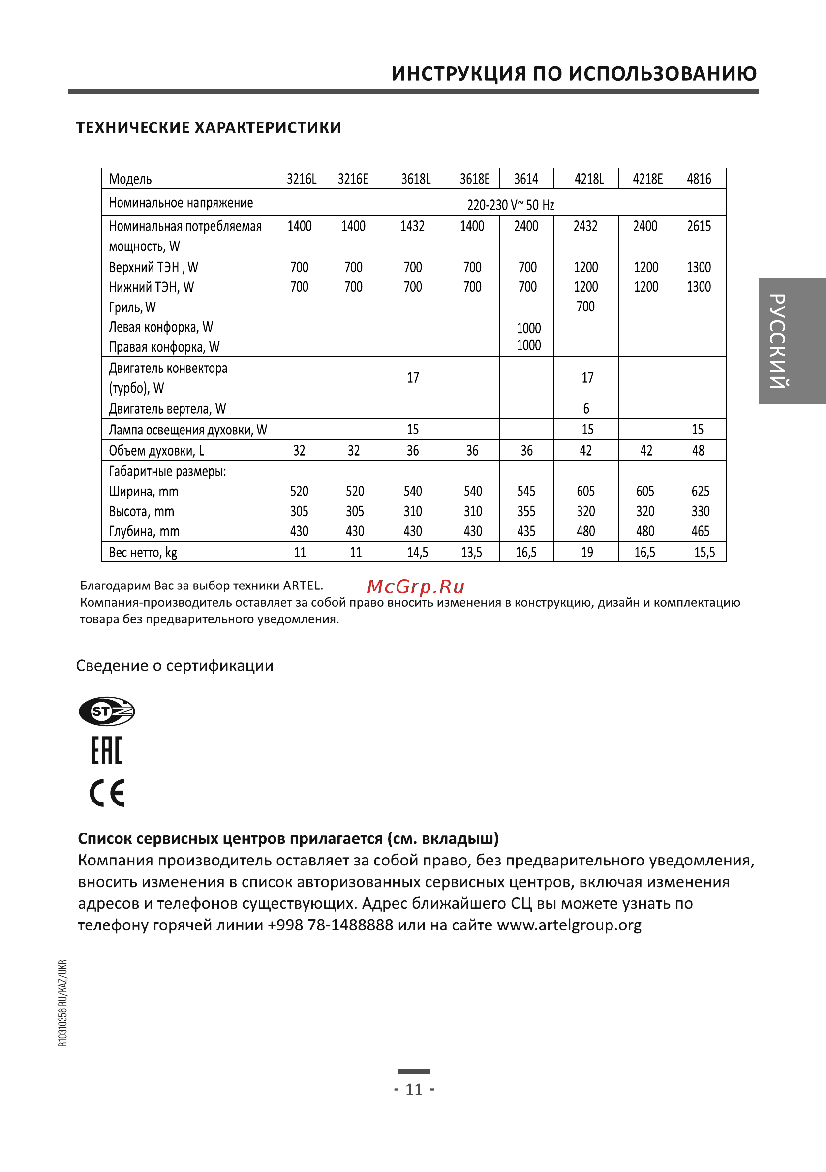 Artel AMD 3618 E серая Руководство по эксплуатации онлайн [11/28] 806062