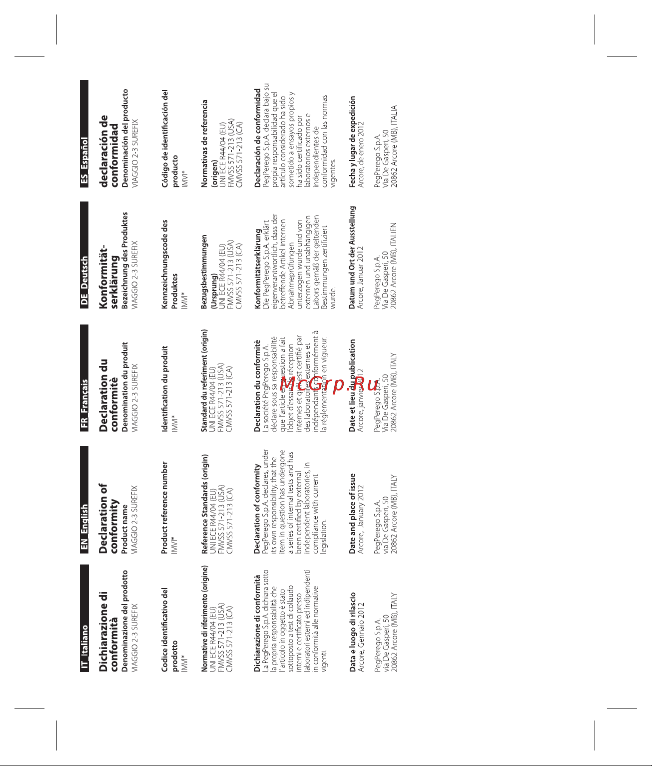 Peg-Perego Viaggio 2-3 Surefix Monza Руководство по эксплуатации онлайн [146/148] 797224