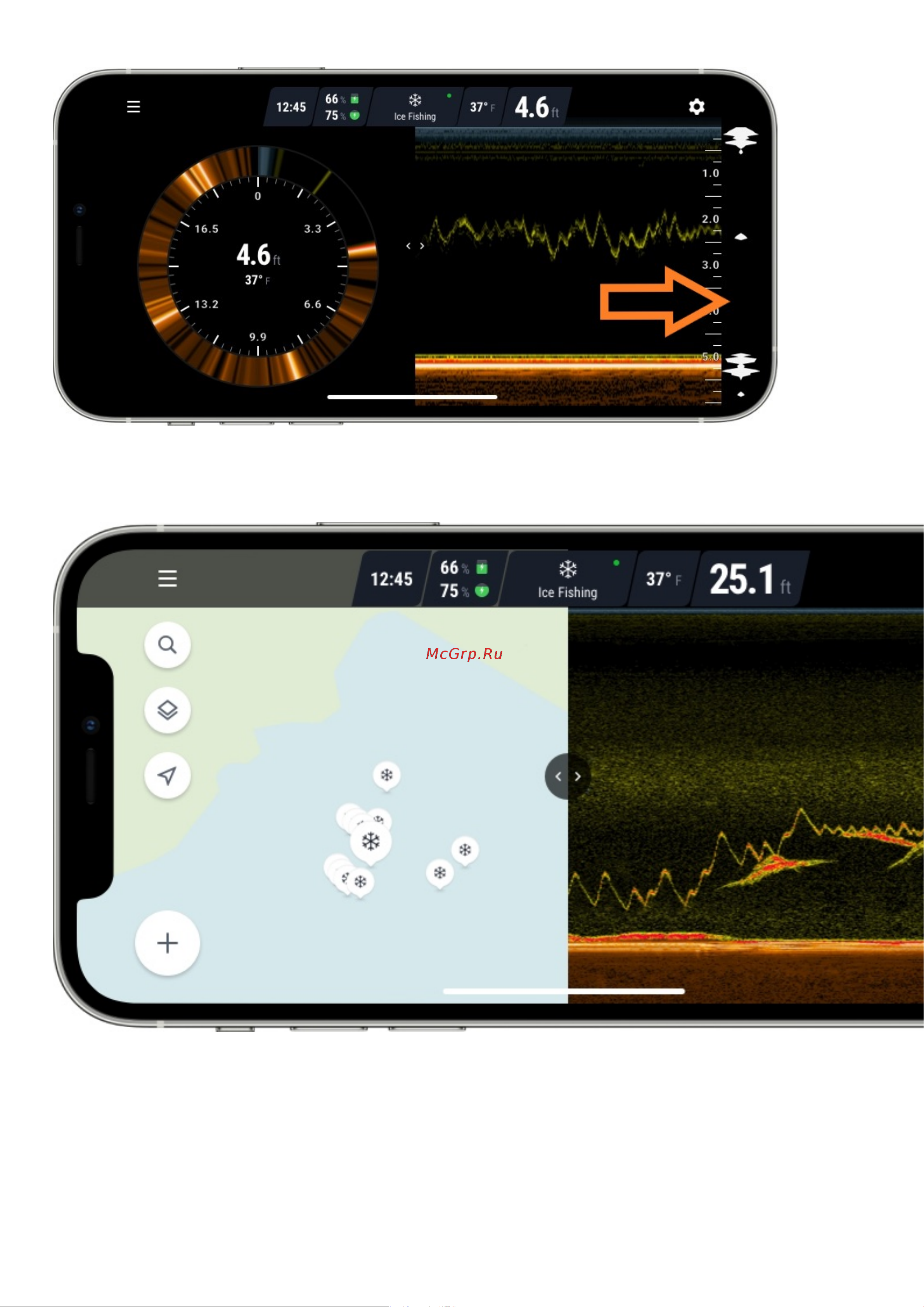 Deeper DP4H10S102 фонарь и держатель для смартфона в комплекте [74/105] Карта и пометка лунок с помощью gps