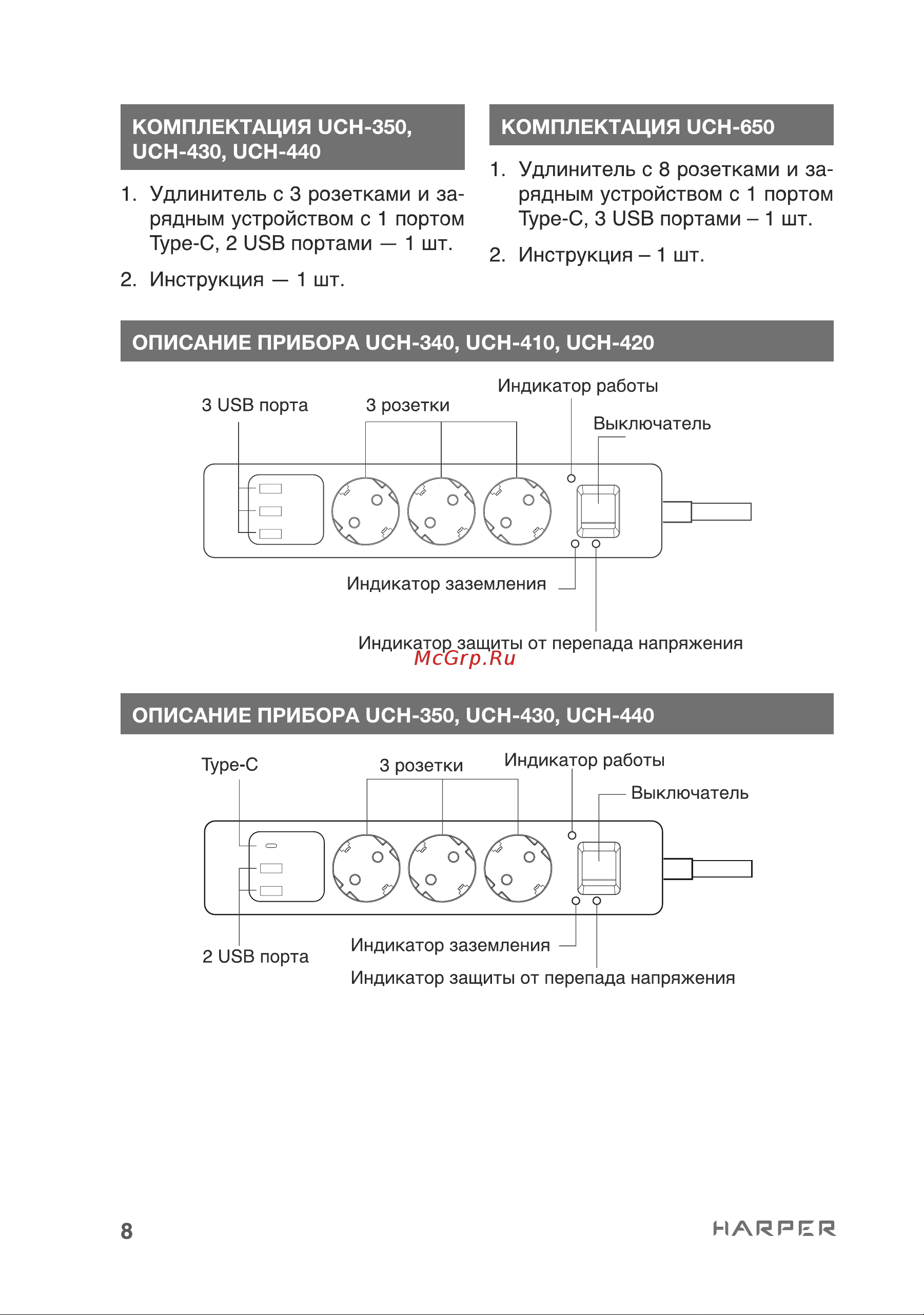 Harper UCH-420 QC3.0 Руководство по эксплуатации онлайн [8/18] 797430
