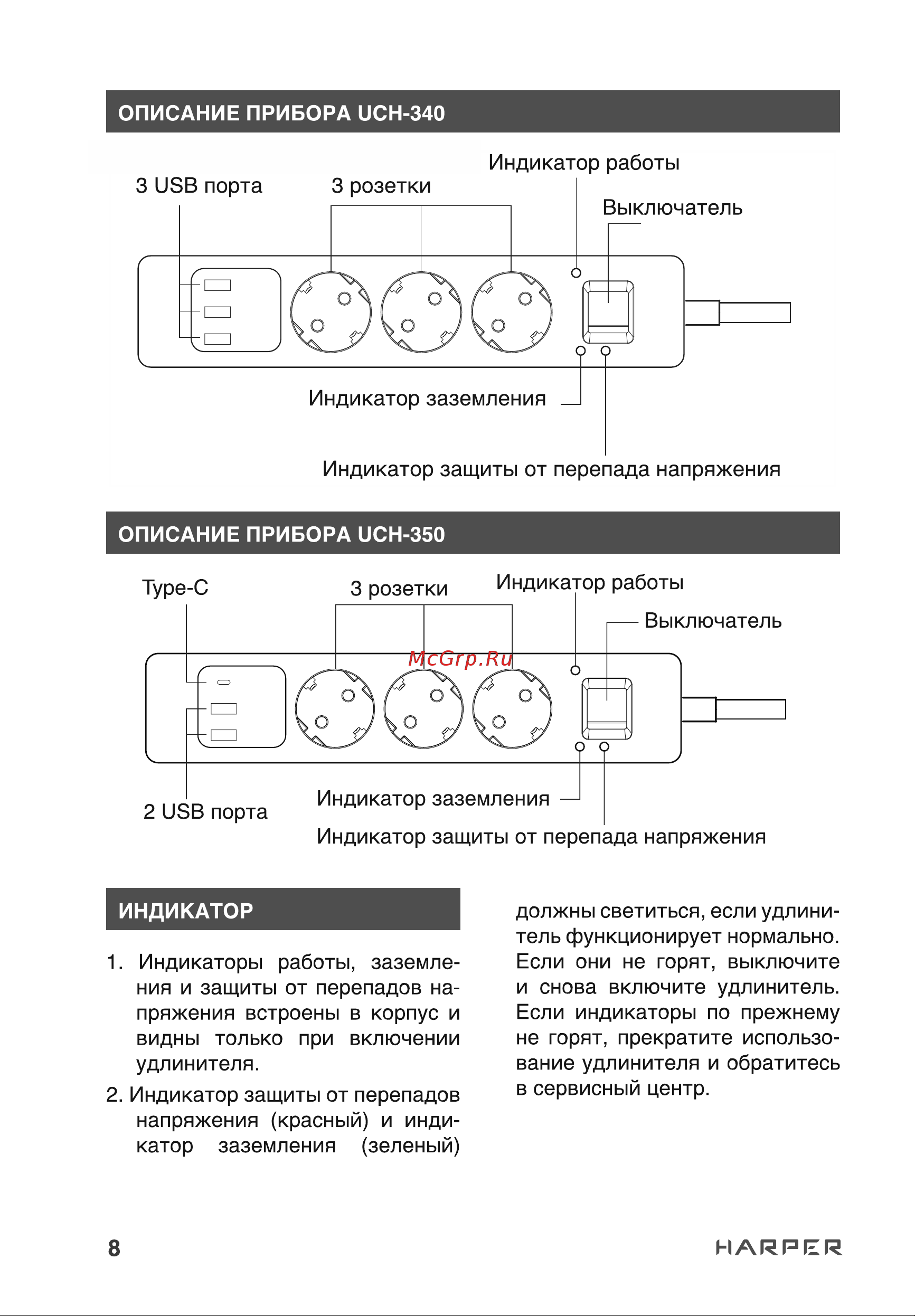 Harper UCH-340 QC3.0 Руководство по эксплуатации онлайн [8/11] 797444