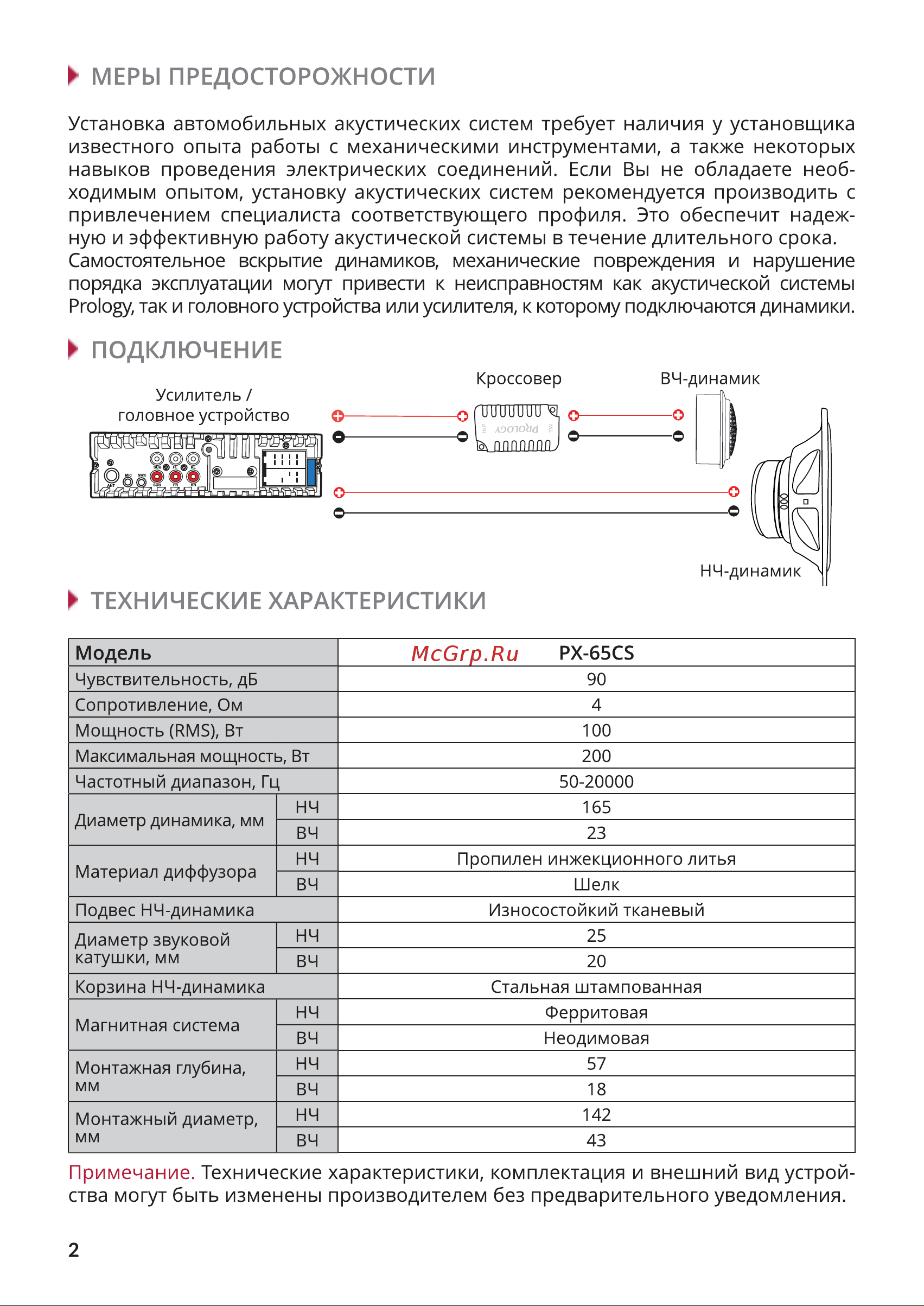 Prology PX-65CS Руководство по эксплуатации онлайн [2/4] 798196