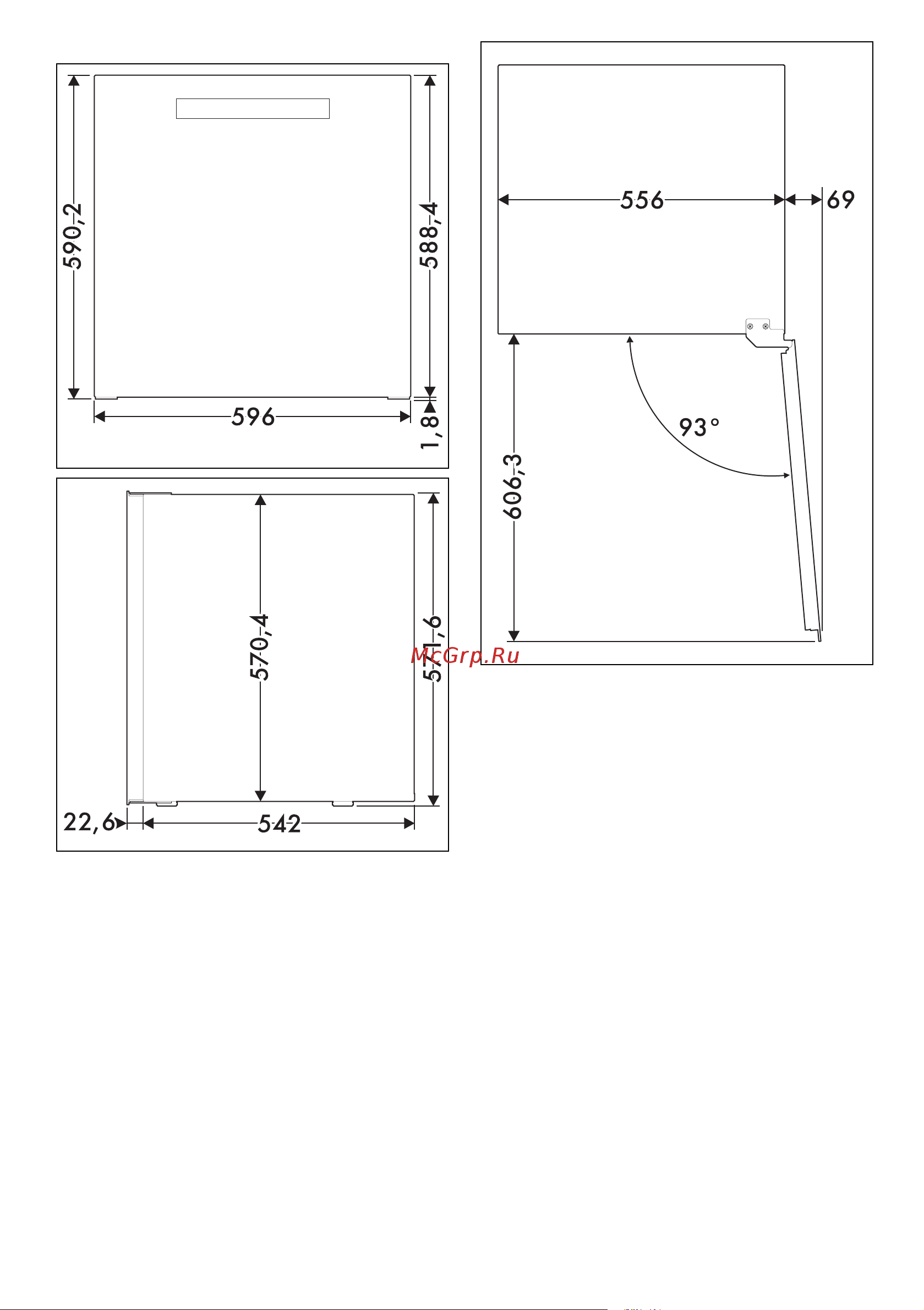 Smeg CVI129B3 [20/21] Габаритные размеры прибора мм