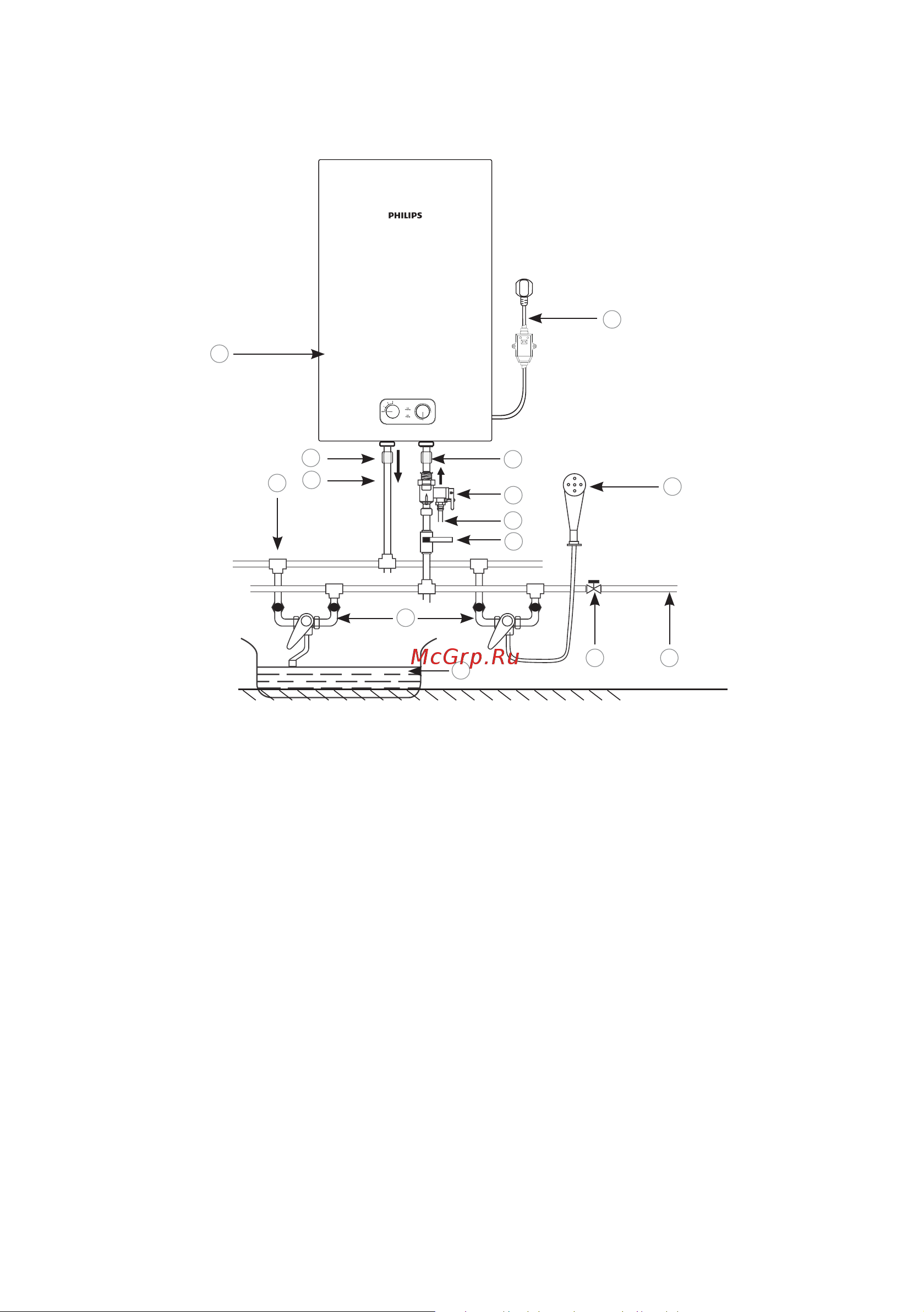 Philips AWH1610/51 (30YA) [32/46] Способ монтажа водонагревателя для нескольких точек потребления представлен на рис 4