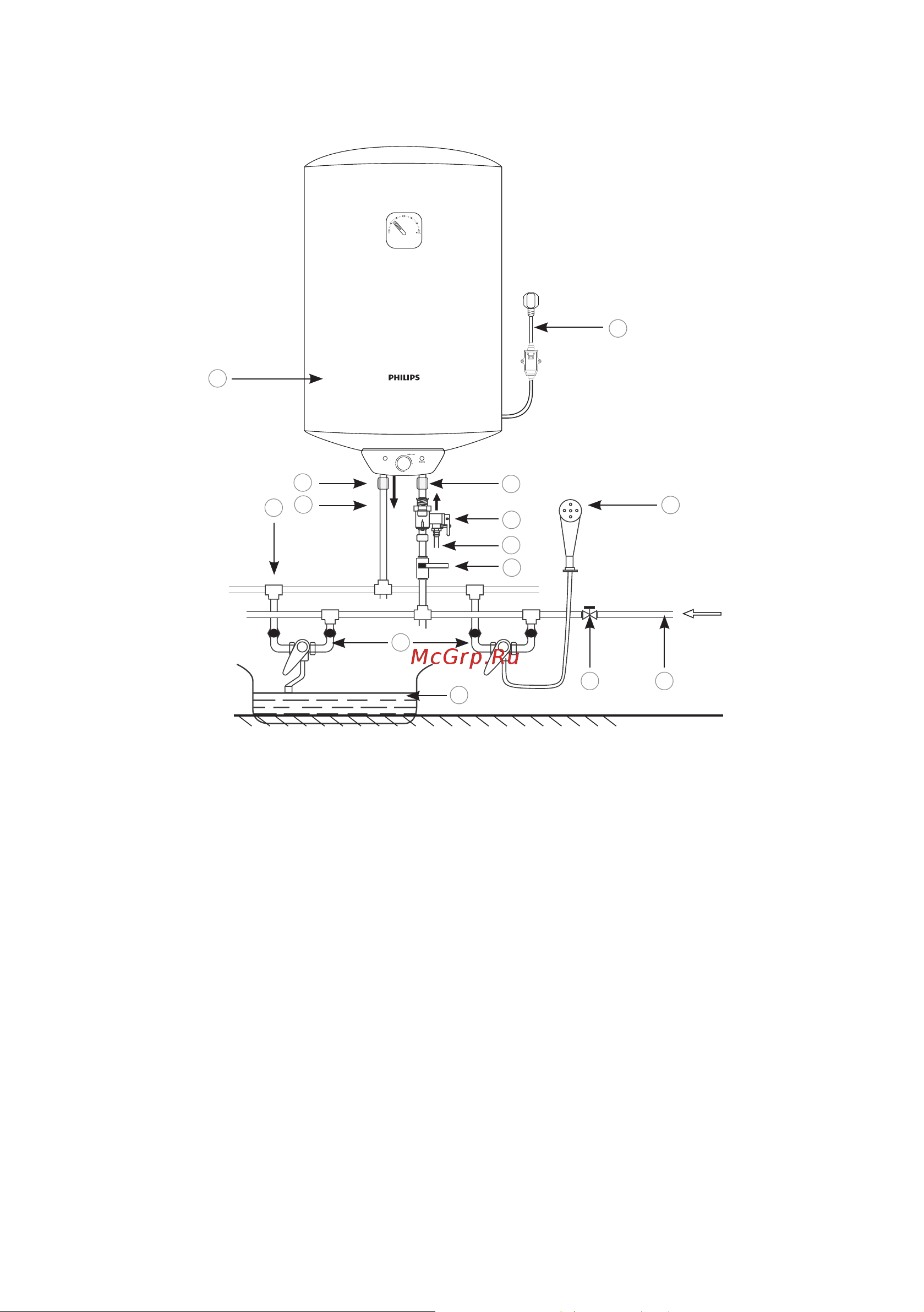 Philips AWH1603/51(100DA) [32/46] Способ монтажа водонагревателя для нескольких точек потребления представлен на рис 4