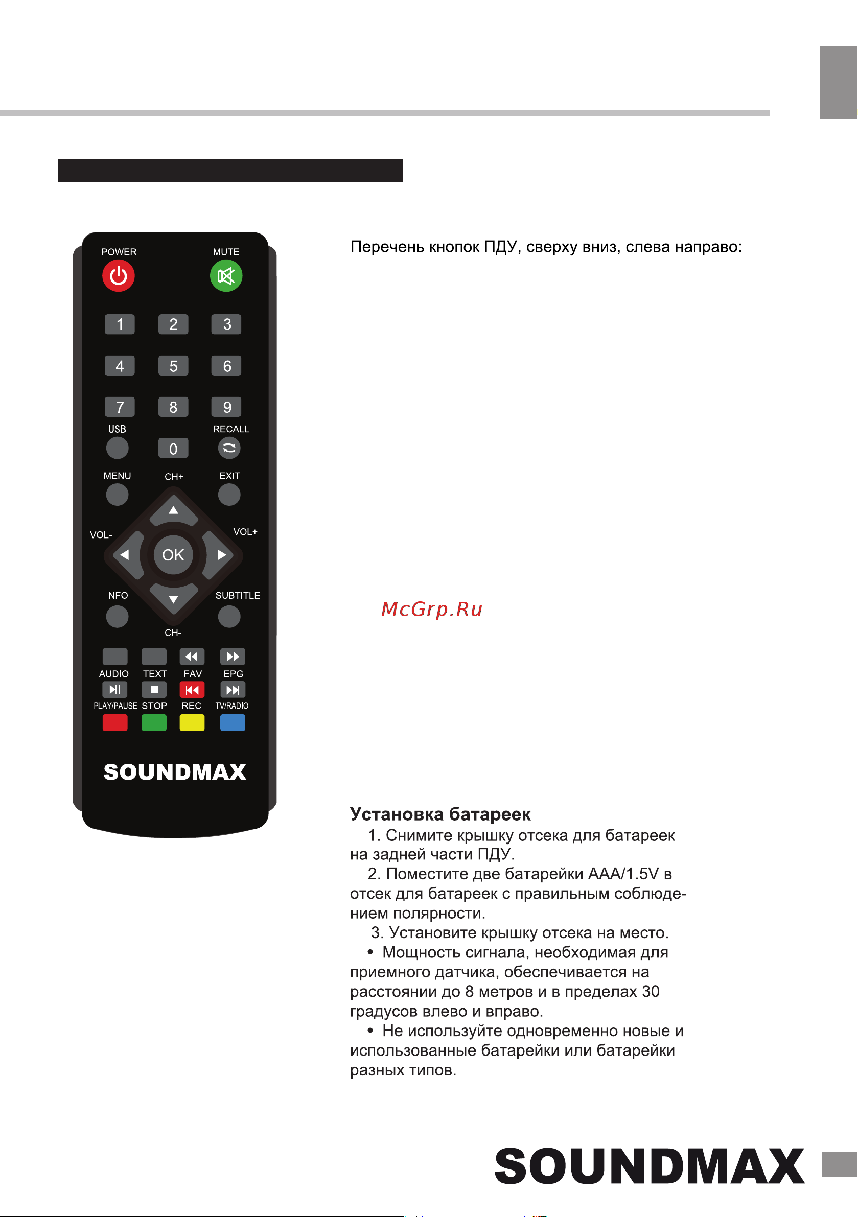 Soundmax SM-DVBT270 [20/36] Пульт дистанционного управления