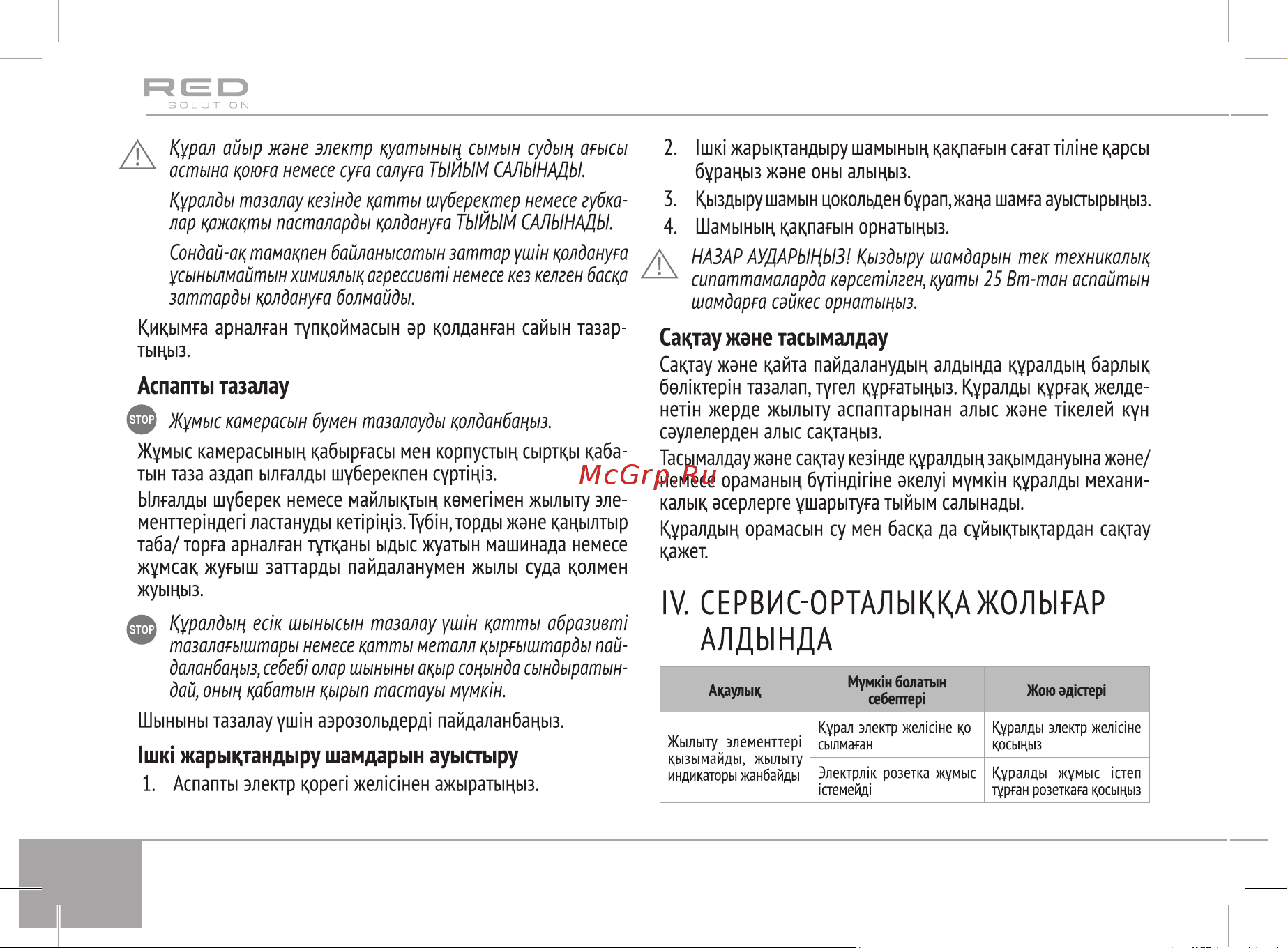 RED Solution RO-5701 [22/28] Кепілдік қызмет көрсетудің шарттары