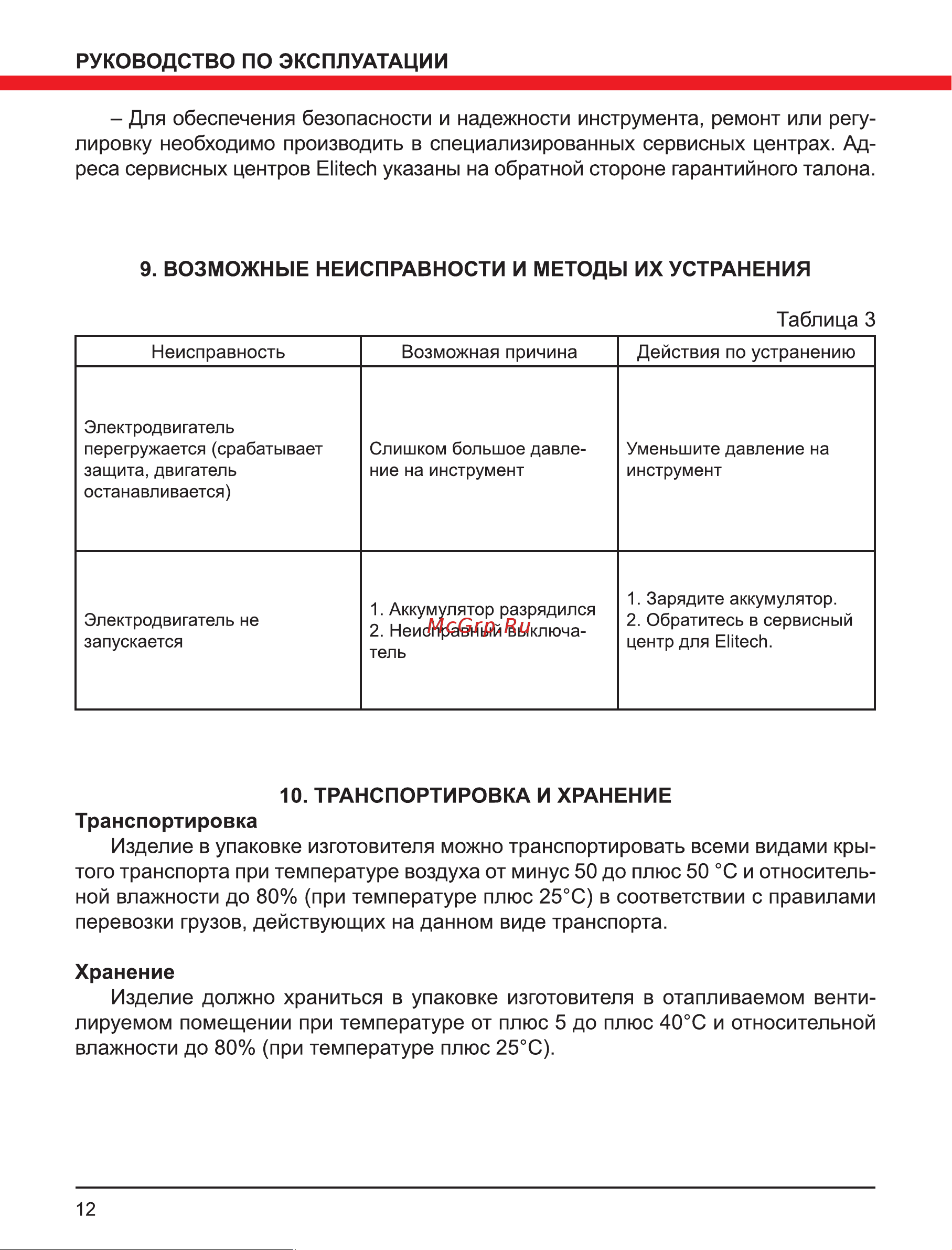 Elitech МИА 18СЛ 191624 Руководство по эксплуатации онлайн [12/16] 862850