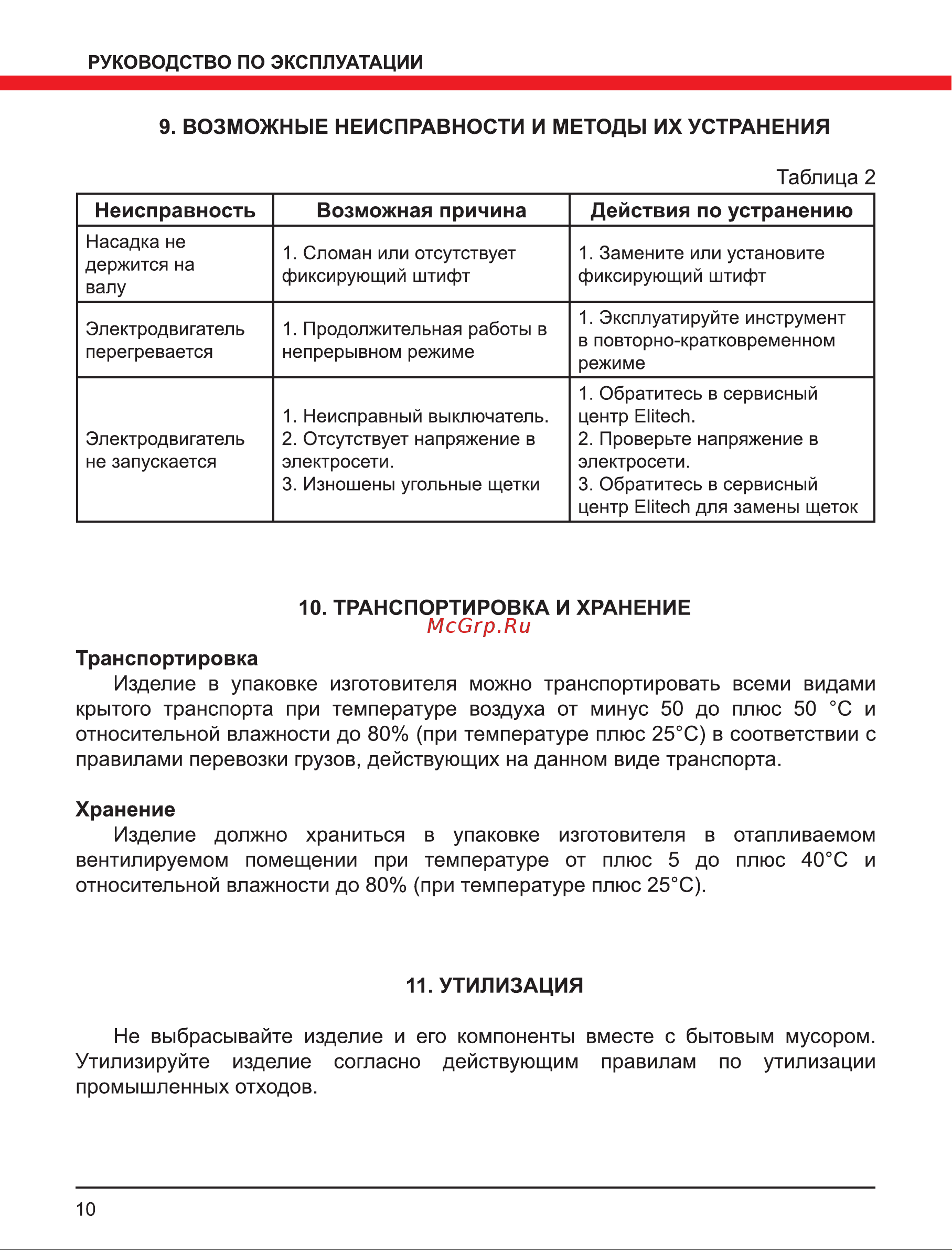 Elitech ГУ 350РЭ(E2201.008.01) Руководство по эксплуатации онлайн [10/12] 800870