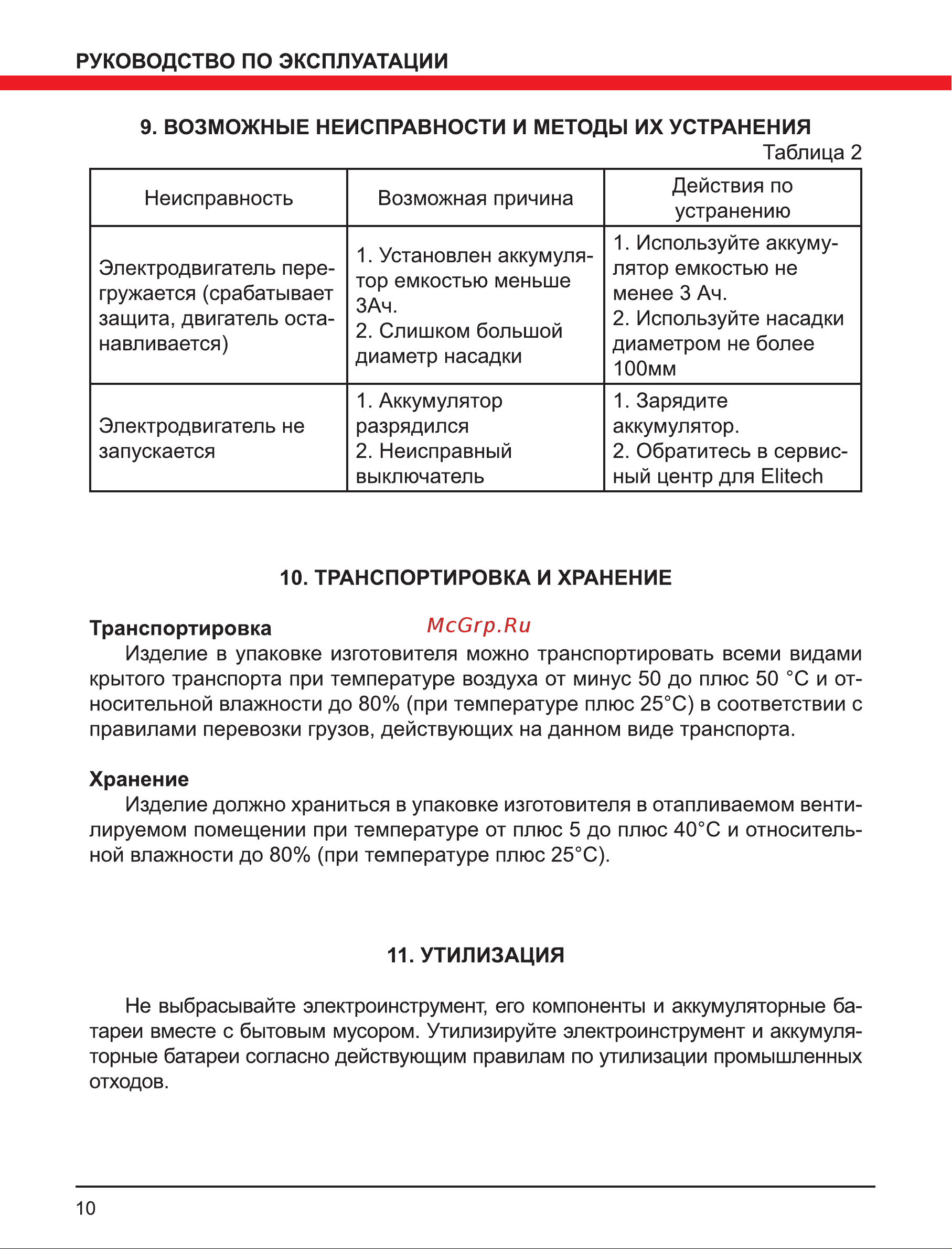 Elitech МСА 18БЛ2 191597 Руководство по эксплуатации онлайн [10/12] 862843