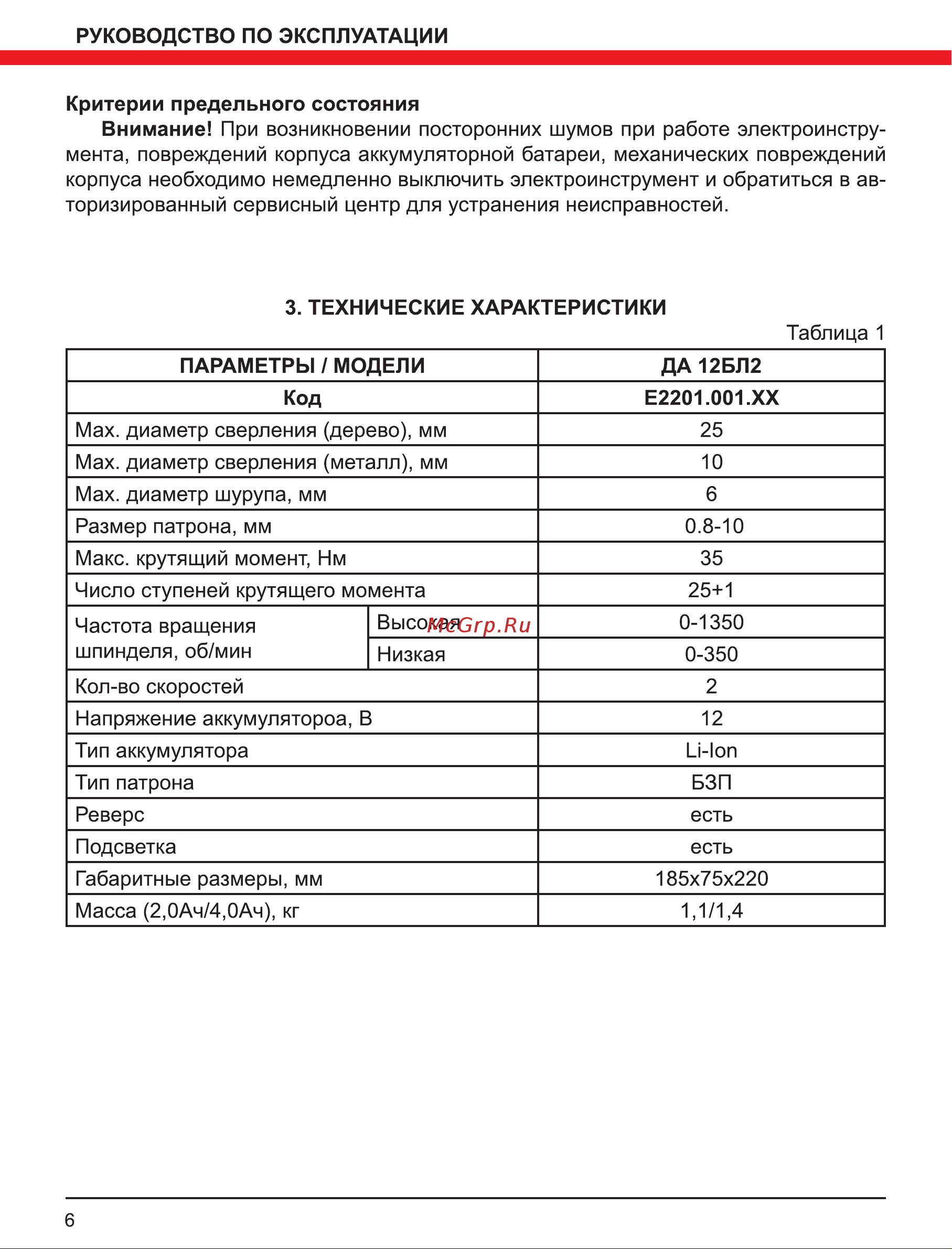 Elitech ДА 12БЛ2 (Е2201.001.02) Руководство по эксплуатации онлайн [6/16] 800914
