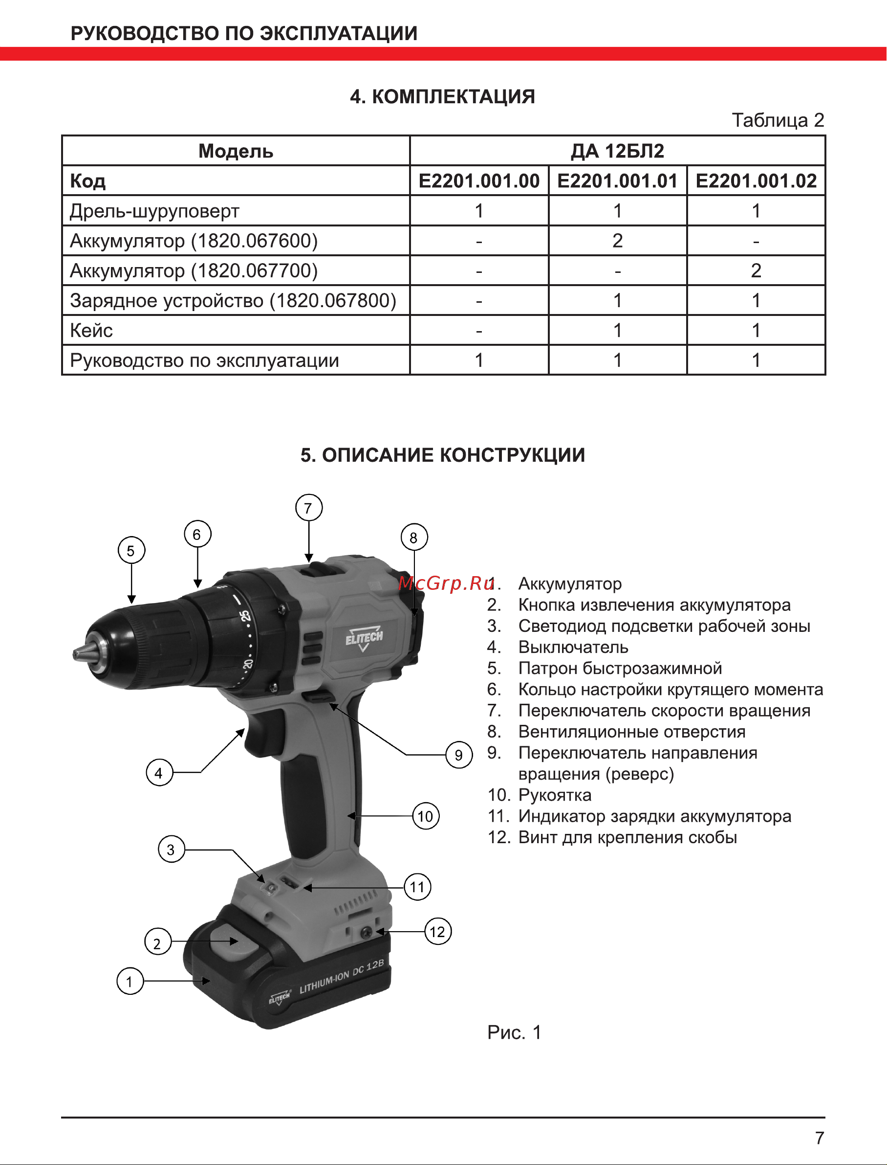 Elitech ДА 12БЛ2 (Е2201.001.02) Руководство по эксплуатации онлайн [7/16] 800914