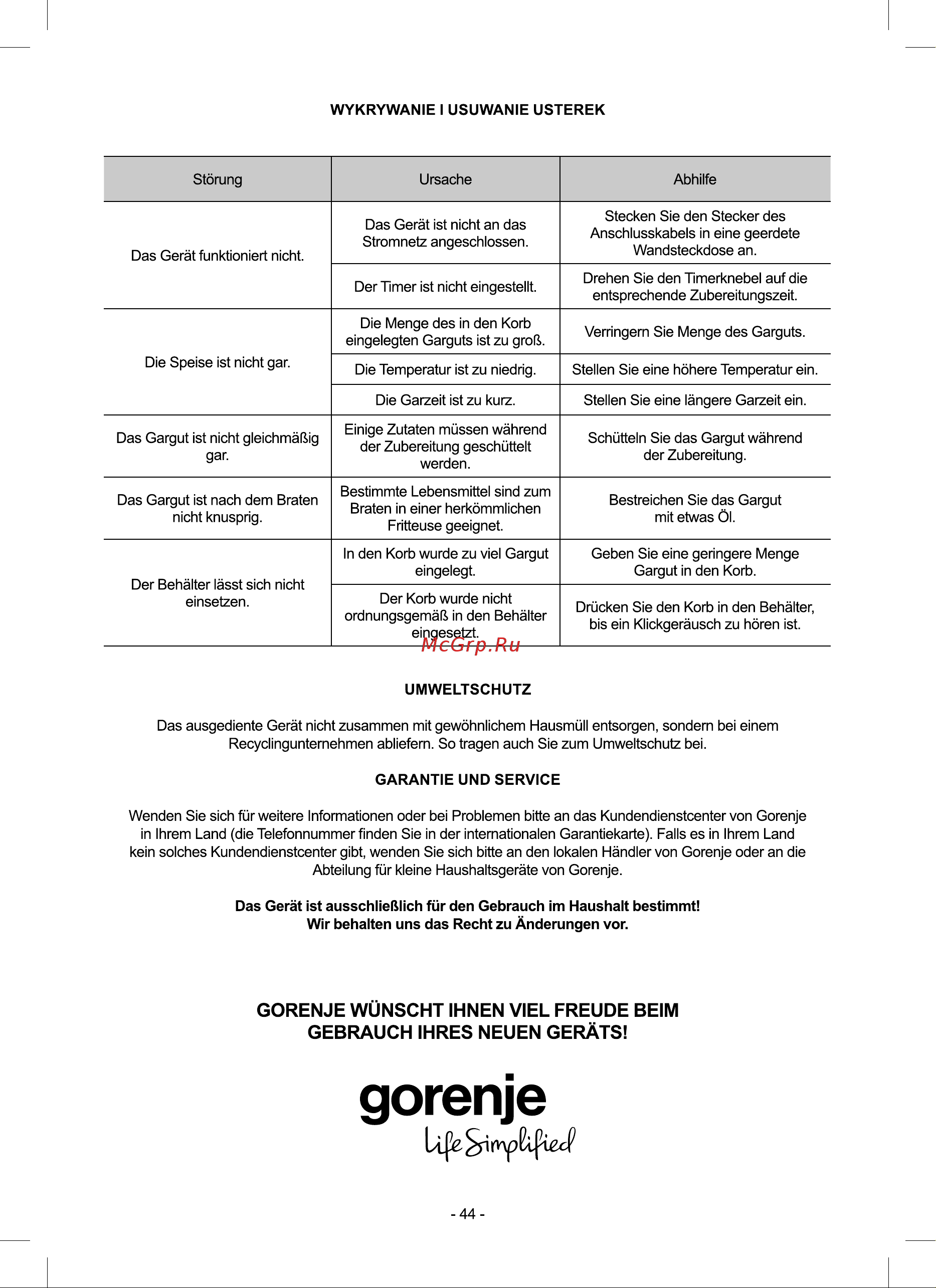 Gorenje AF1700DB Руководство по эксплуатации онлайн [44/52] 800935
