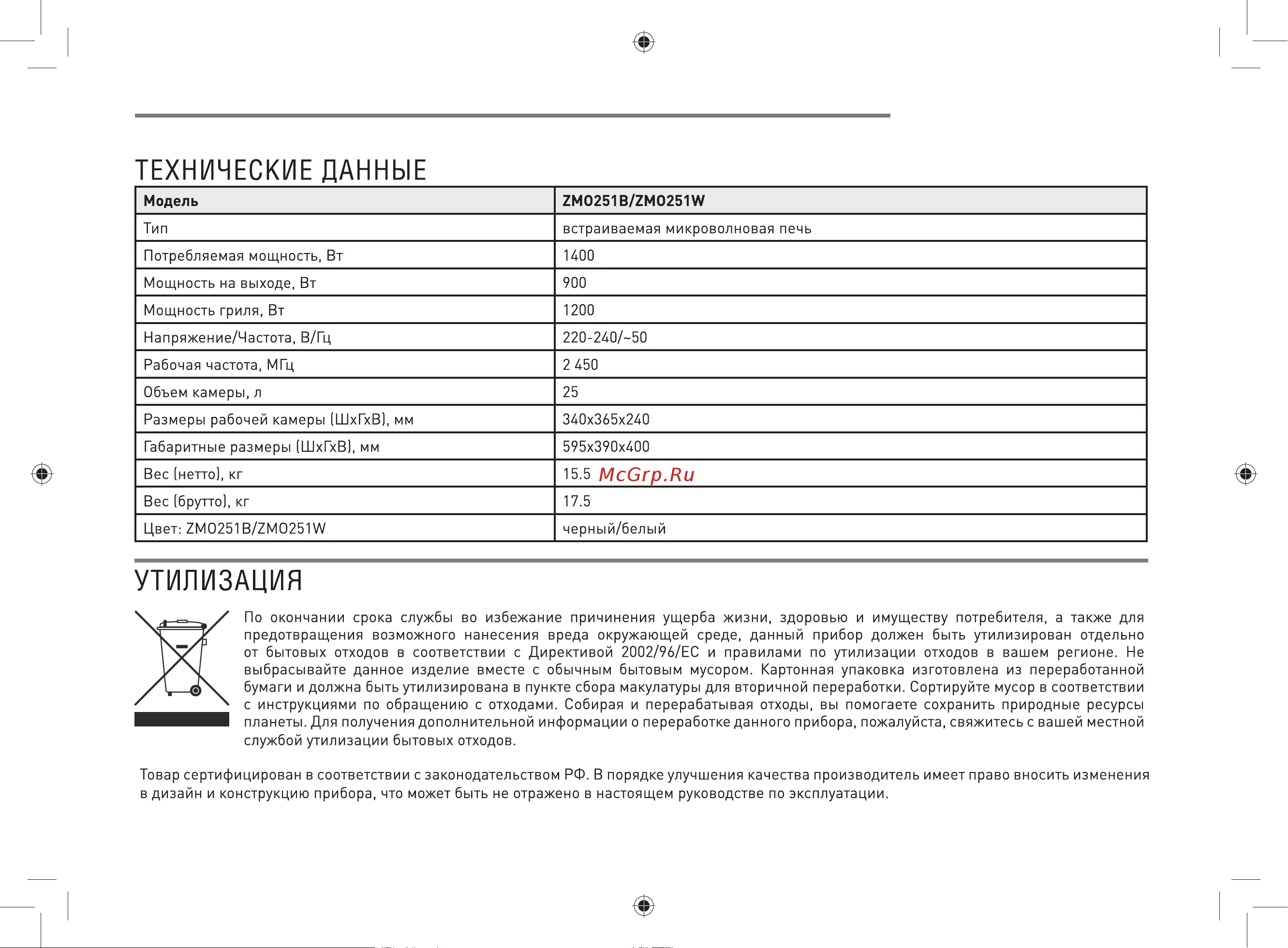 ZUGEL ZMO251B Руководство по эксплуатации онлайн [17/18] 801011
