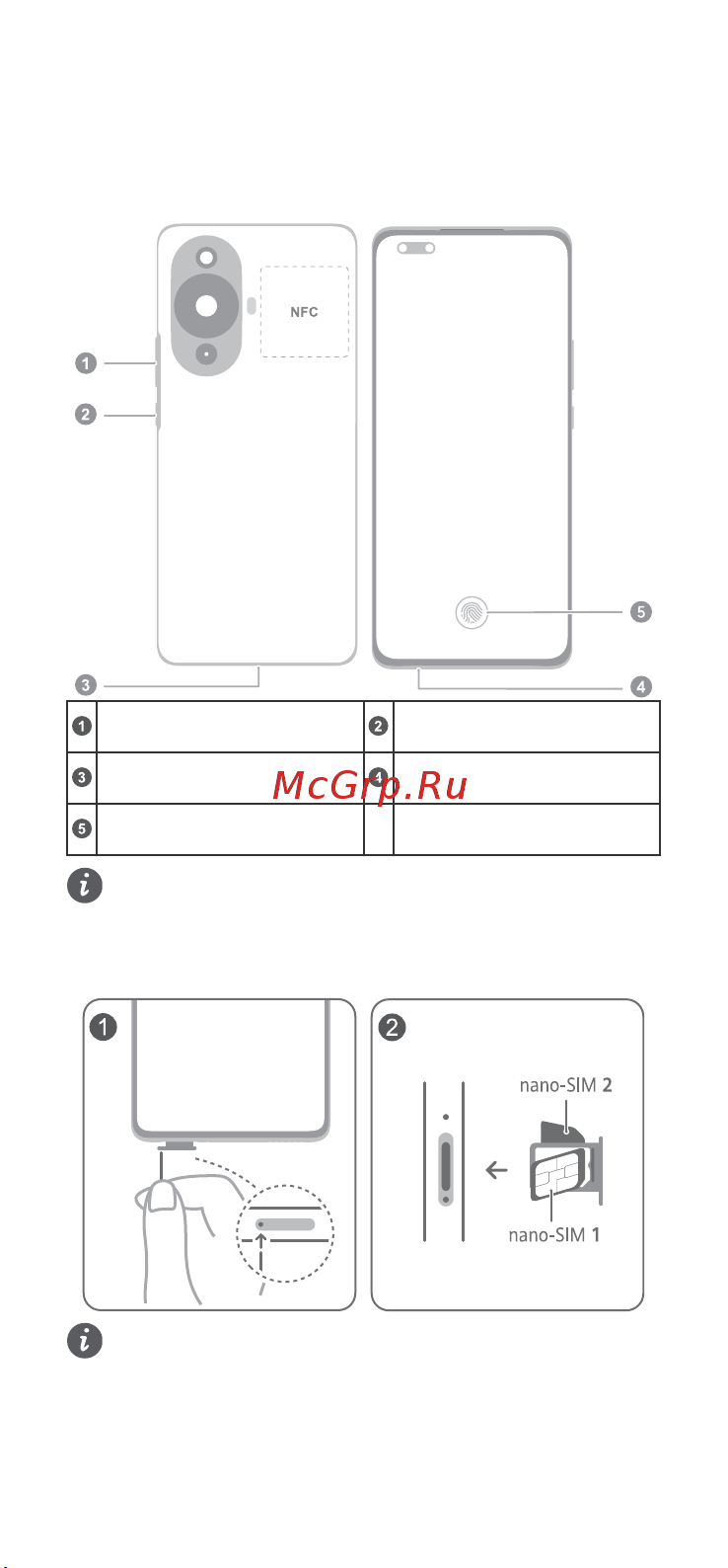 Huawei nova 11 Pro 8/256GB Green (GOA-LX9), отличный [2/0] Русскийперед использованием устройства посетите веб сайт https consumer huawei com kz support в поисковой строке введите название устройства и загрузите для него последнюю версию краткое руководство пользователя чтобы включить устройство нажмите и удерживайте кнопку питания пока не включится экран устройства кнопка регулировки громкостикнопка питанияпорт usb type c разъем для цифровых наушниковслот для установки картыэкранный отпечаток пальца порт usb type c этого устройства поддерживает только вывод аудио в цифровом формате используйте цифровые аудиоустройства или цифро аналоговые аудиоустройства подготовьте устройство к работе следуя инструкциям на нижеприведенных рисунках работа службы 4g зависит от того поддерживается ли этот стандарт вашим оператором обратитесь к вашему оператору для активации услуг 4g в некоторых местах служба 4g может быть недоступна из за помех в работе сети инструкции по технике безопасностиперед использованием устройства внимательно прочтите правила техники б