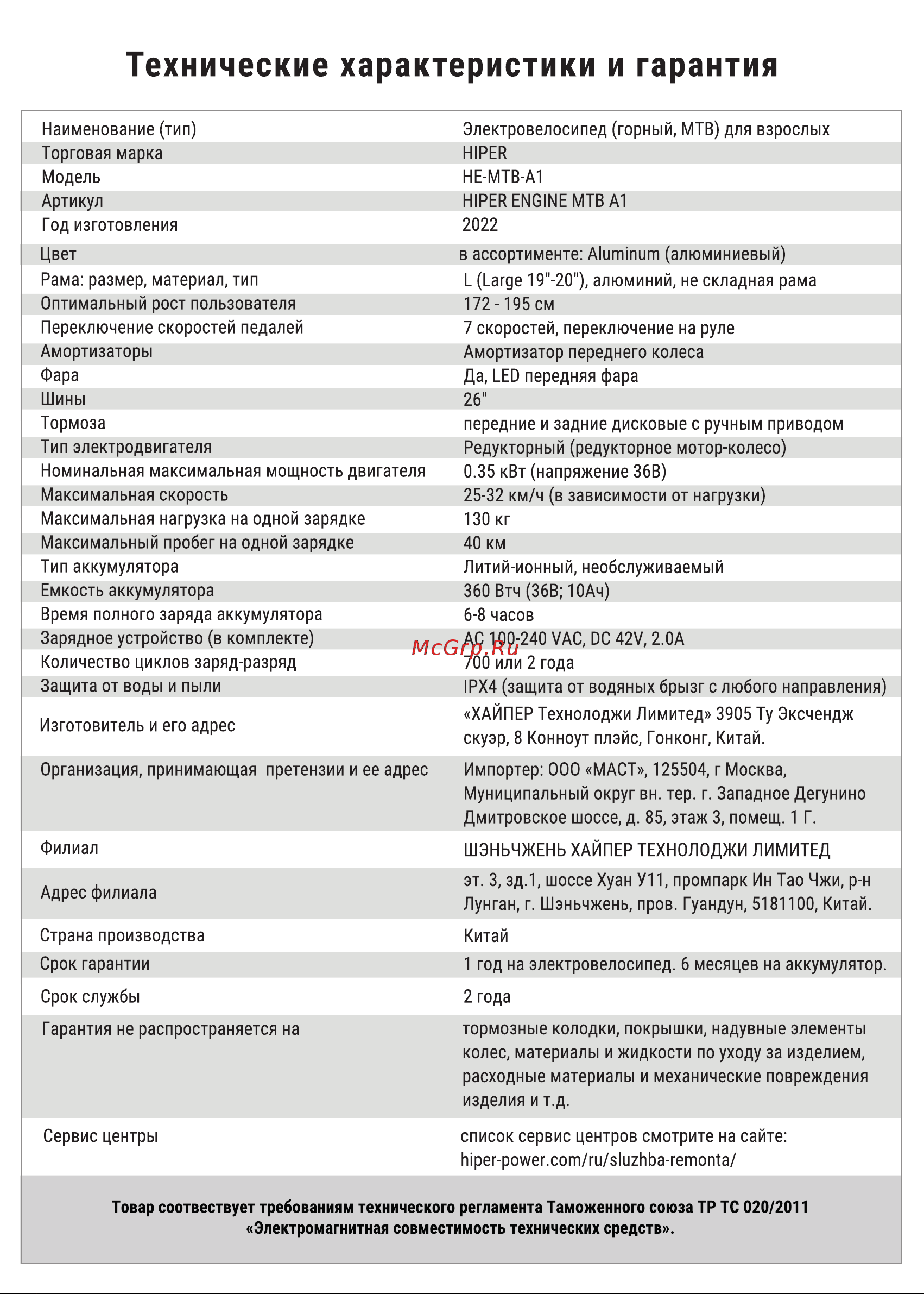Hiper HE-MTB-A1 Aluminum Руководство по эксплуатации онлайн [3/20] 802073
