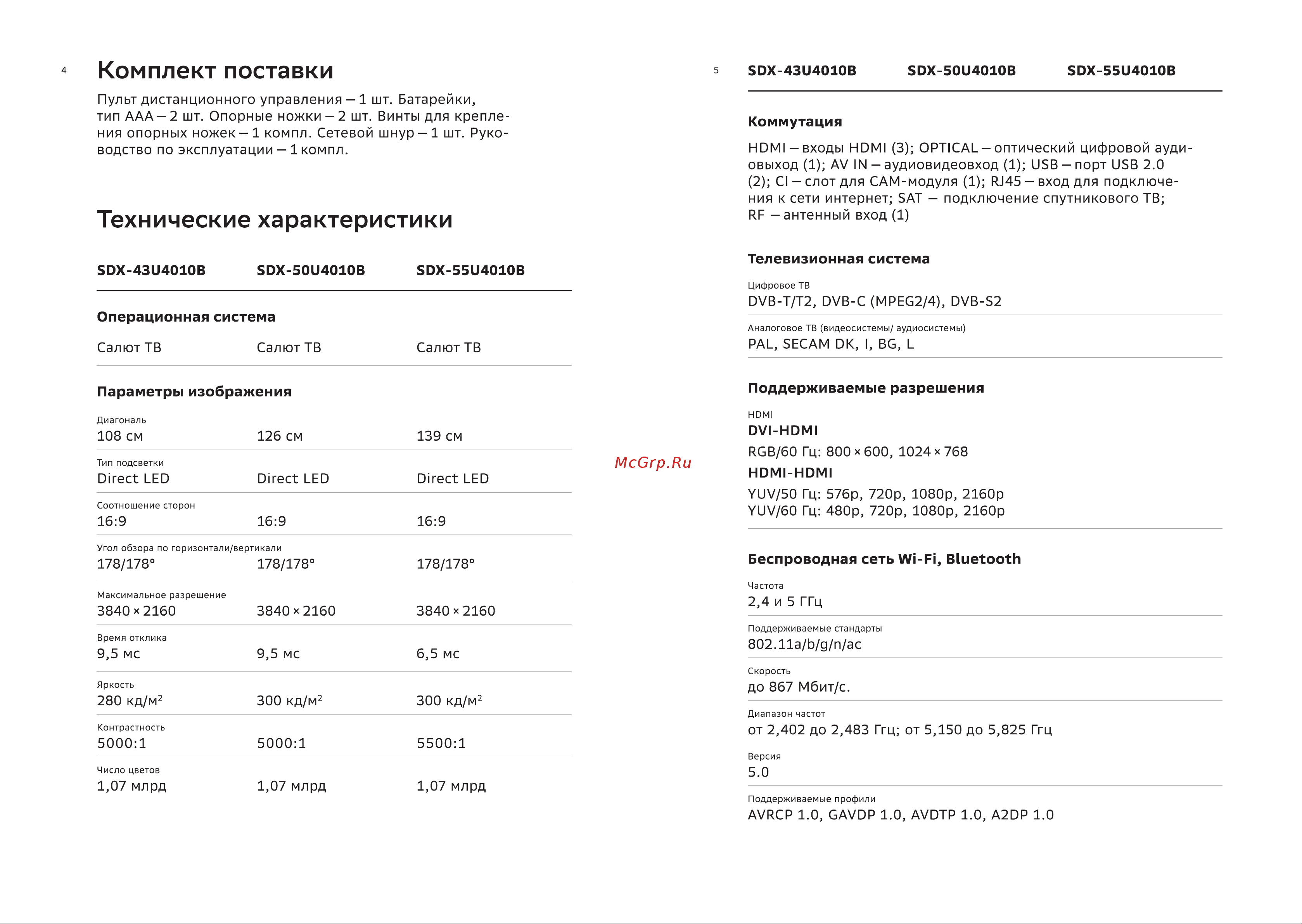 Sber SDX-43U4010B Руководство по эксплуатации онлайн [3/7] 808344