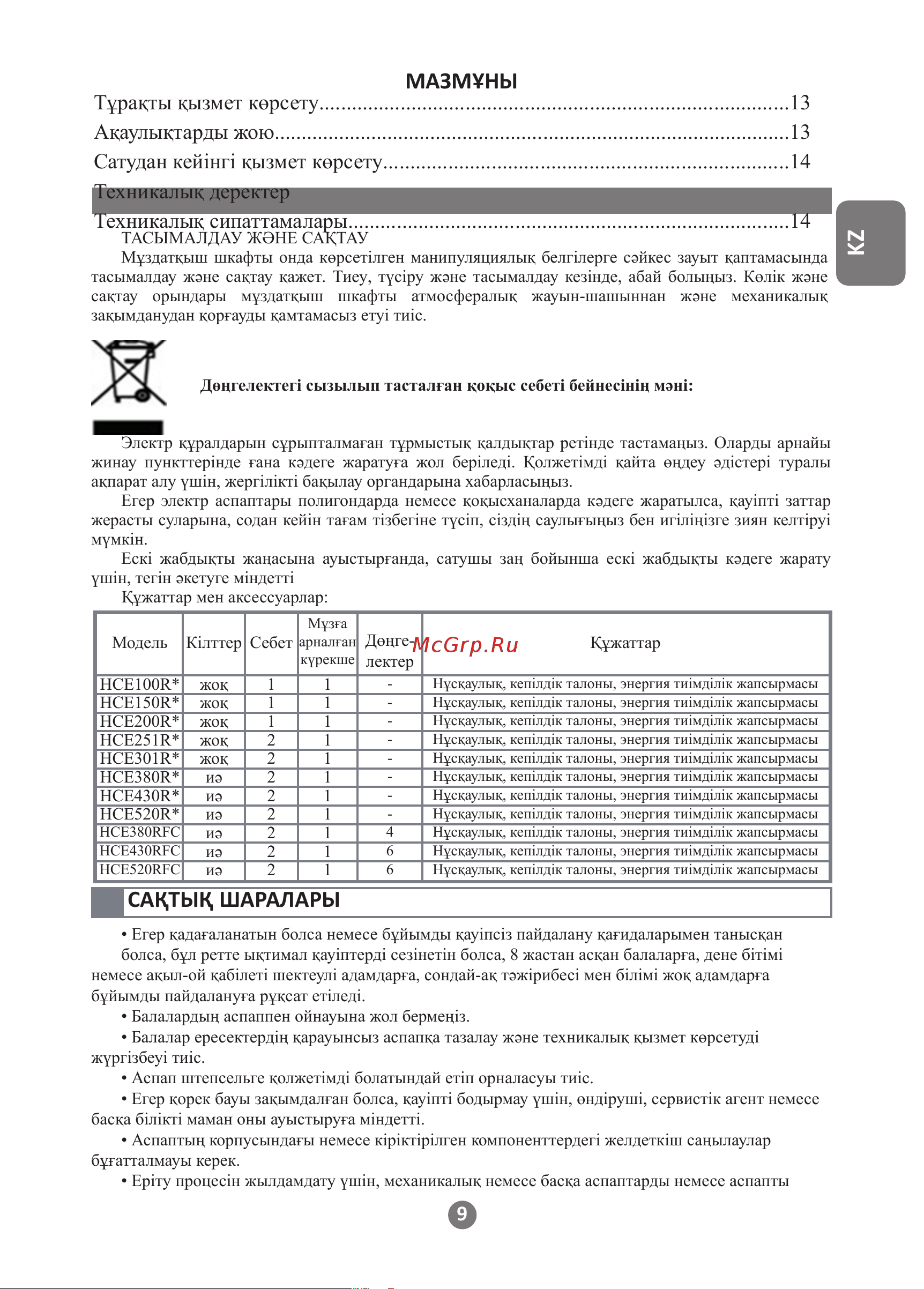 Haier HCE520RF [9/28] Мазмұны