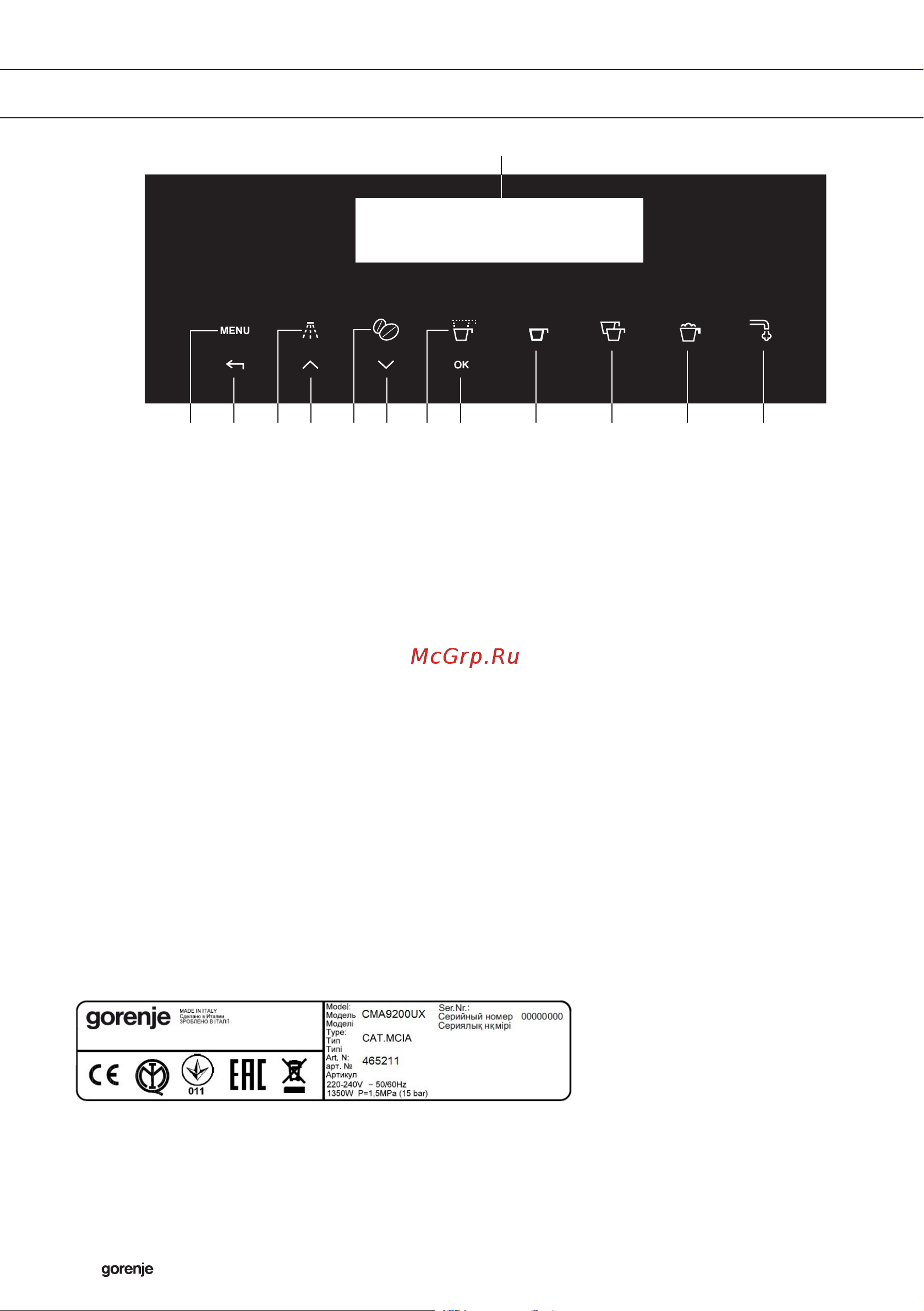 Gorenje CMA9200BG [6/42] Панель управления